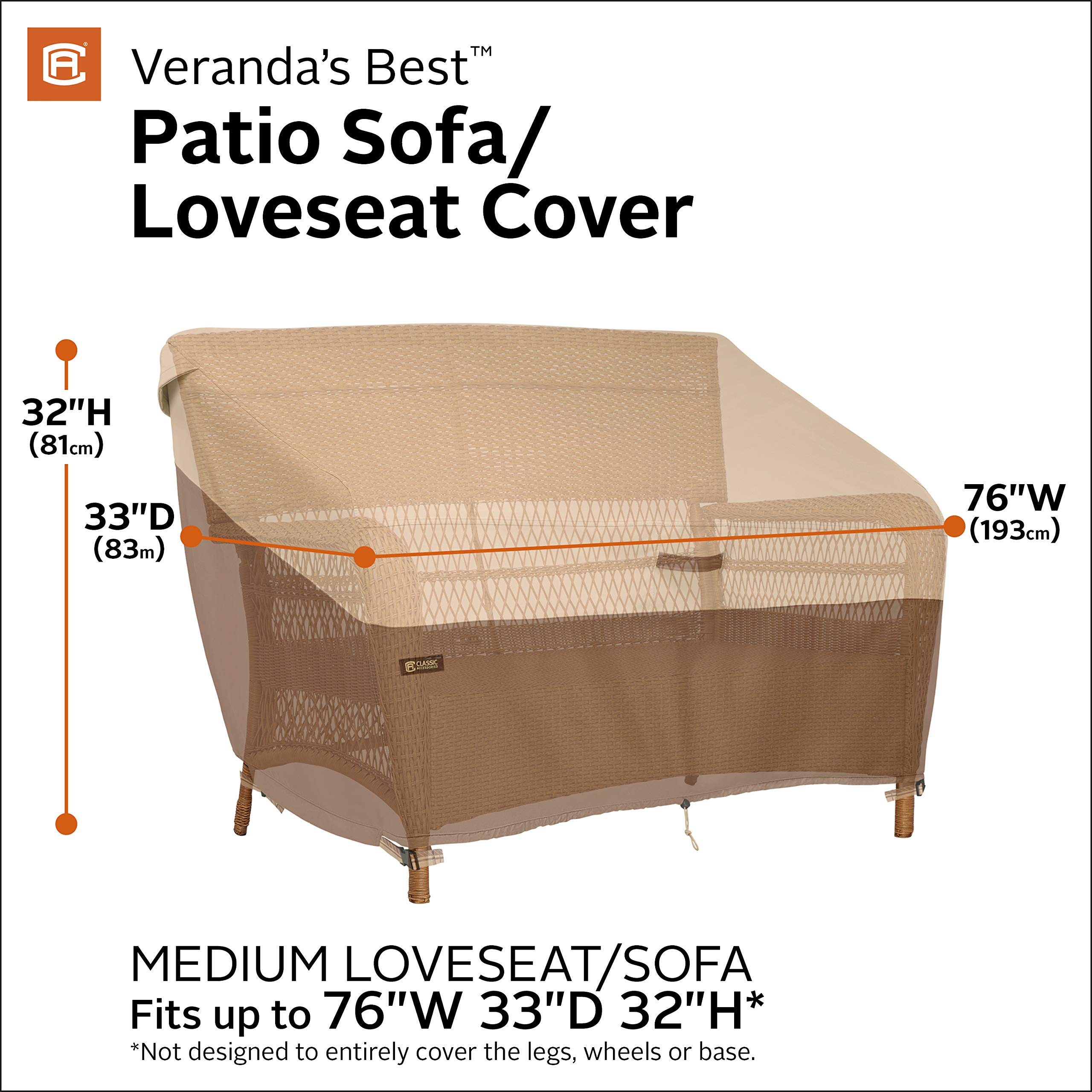 Classic Accessories Veranda's Best wasserdichte Abdeckung für Terrassensofa/Zweisitzer, 198 x 83 x 81 cm, Terrassenmöbelabdeckungen