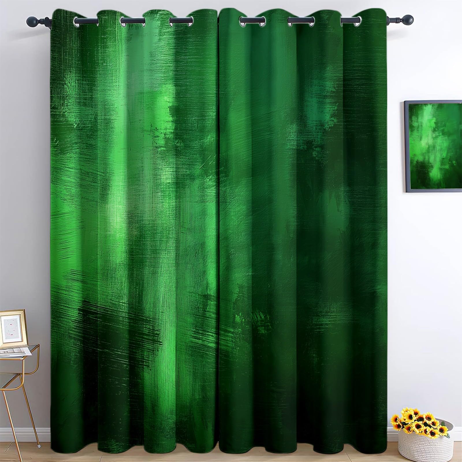 Rideaux opaques isolation thermique moderne vert foncé à oeillets pour chambre