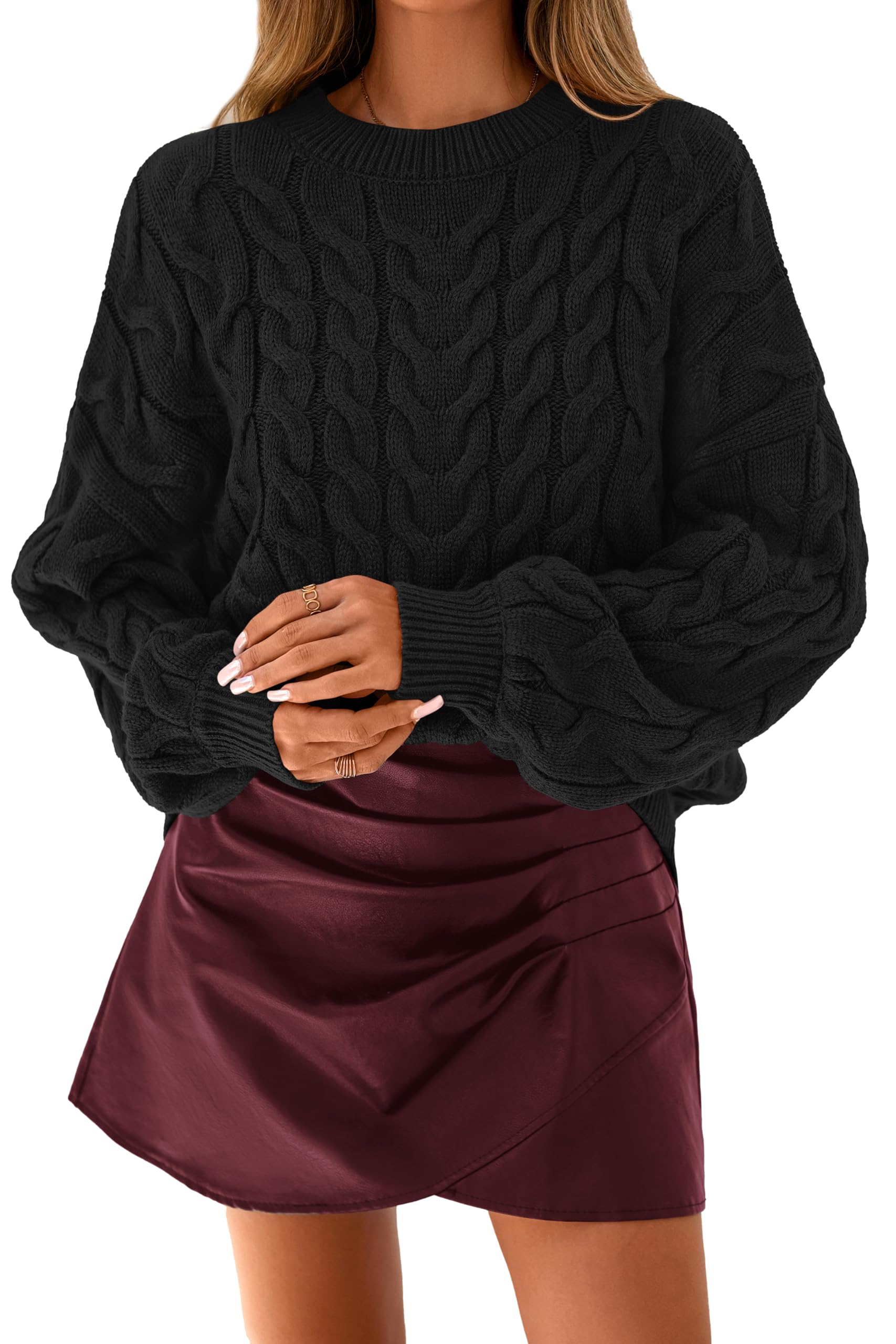 dowerme Womens Oversized Sweaters 2025 Long Sleeve Crewneck Cable Knit Chunky Pullover Cute Fall Outfits Winter Clothes