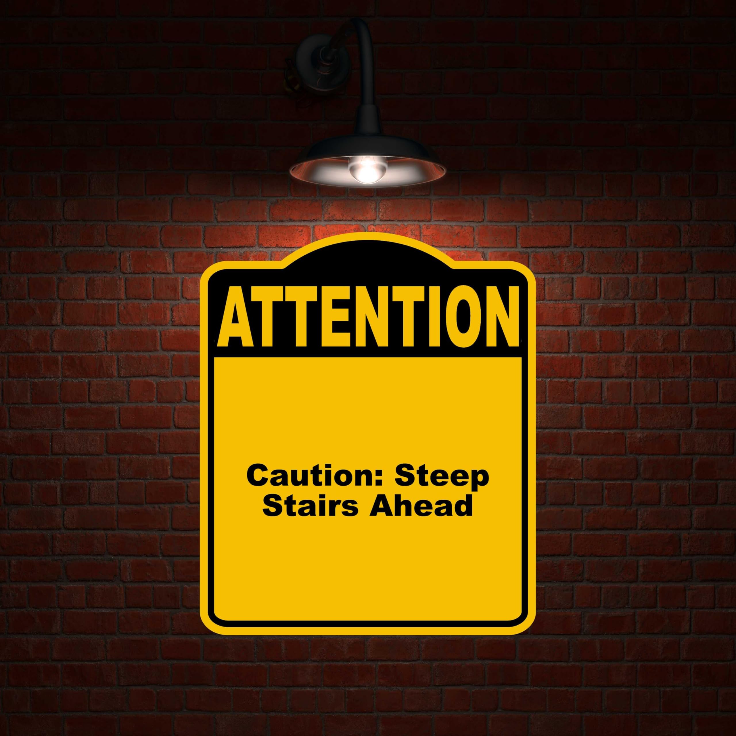 Caution Steep Stairs Ahead Attention Yellow Black Aluminum Composite Sign 8.5 x 10 inches