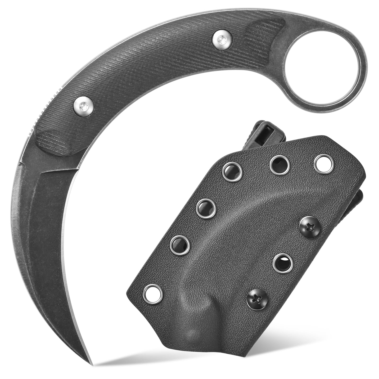 Gtkii Gtk6901 Fixed Blade Knife D2 Steel Blade G10 Handle Fixed Knife with Kydex Sheath for Outdoor Camping Hiking(Black)