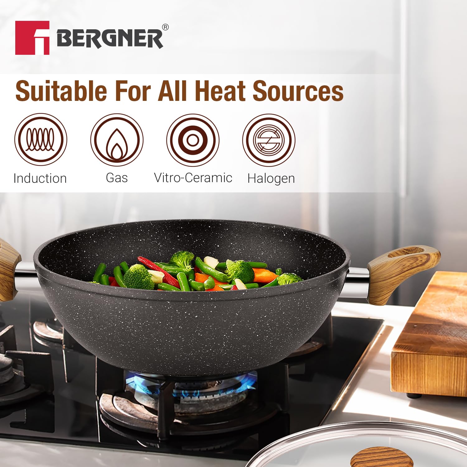 Bergner Ivory Black Granite Kadai - 2.5L Non-Stick Cookware -6