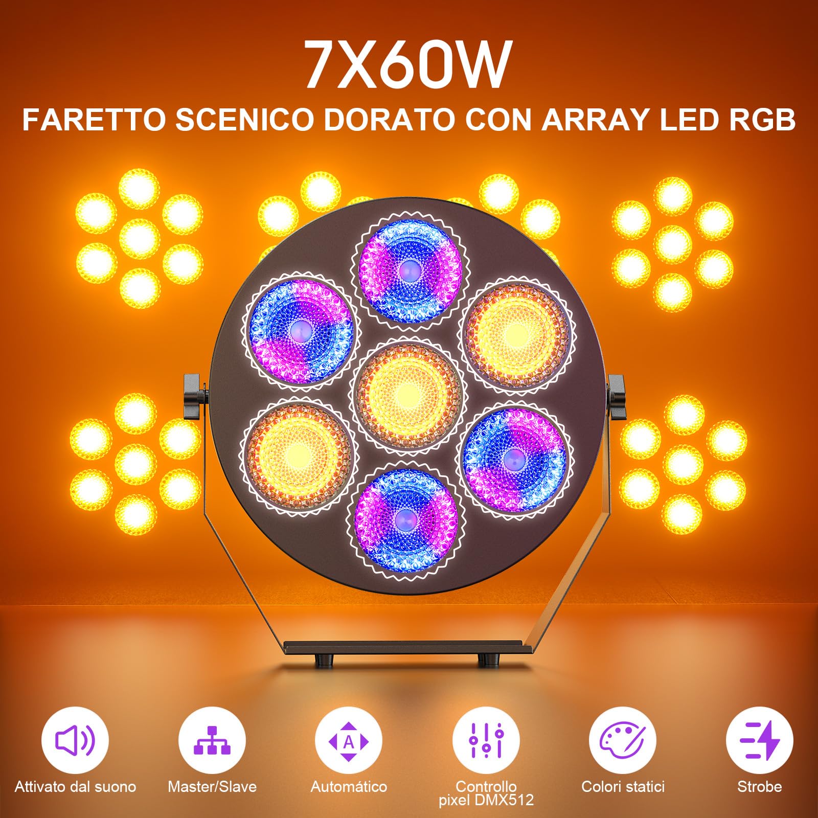 2PCS Proiettore da Palcoscenico RGB LED, Proiettore LED da 250W con Attivazione tramite Suono,Luci da Palcoscenico Retrò con DMX e 13CH per Teatri, Matrimoni, Spettacoli Teatrali, Bar, Natale