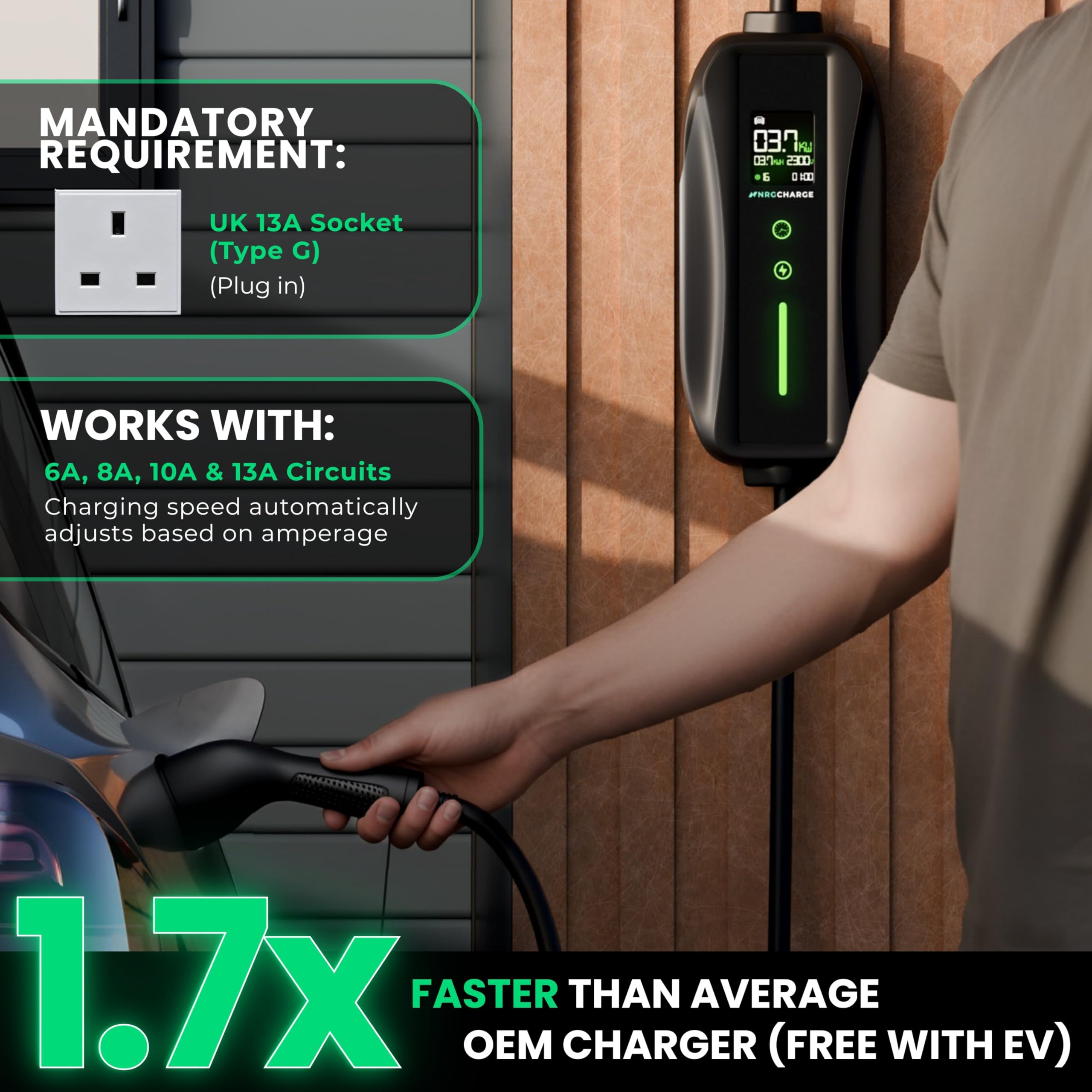 EV Charger 3 Pin Plug | Portable EV Charger Type 2, 3kW | Single Phase, Cabel, 6-13A | Electric Car Charger | Home Car Charger | Fast Charging, Compact, Travel-Friendly (3kW, 5,5 Meter) - 2