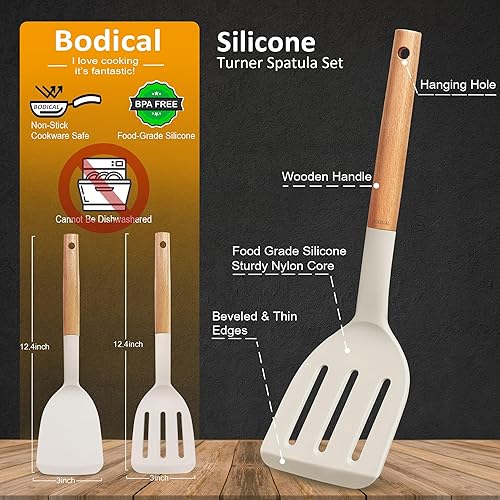Miniatura 2 de Juego de 2 espátulas de silicona para utensilios de cocina antiadherentes, 600 F resistentes al calor, juego de espátulas de cocina sólidas