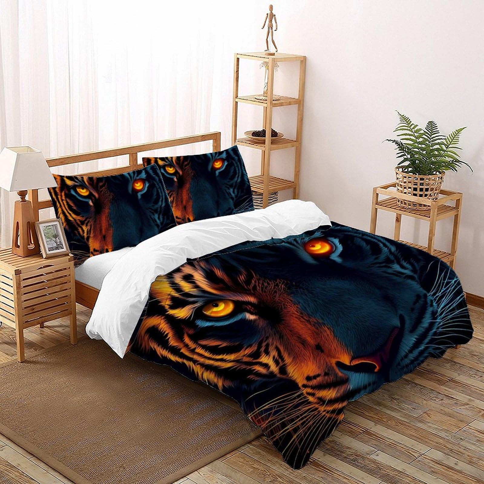 Housse de couette 200x200 lion dessin animé microfine imprimé 3D avec taies d'oreiller animauxs