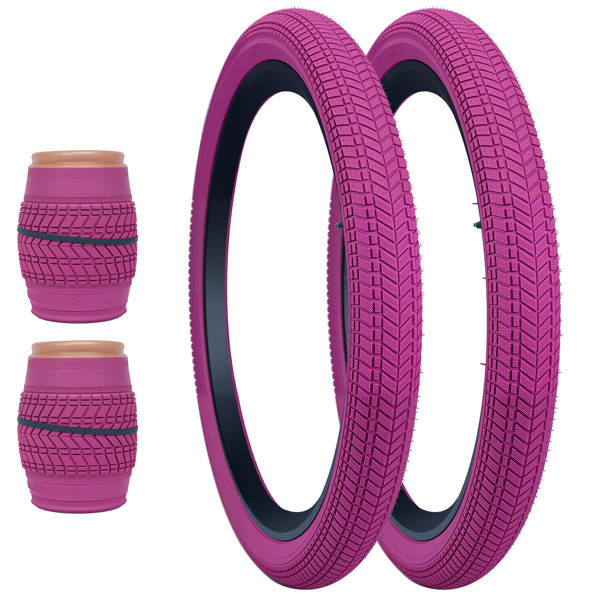 WEEROCK 20 Inch Bicycle Tyres 20 x 2.125 with Tubes, Foldable Replacement Tyres, Pack of 2 Bicycle Tyres for BMX, MTB, Children's Bike, Tricycle, Cruiser Bicycle (Purple/2 Tyres + 2 Tubes)