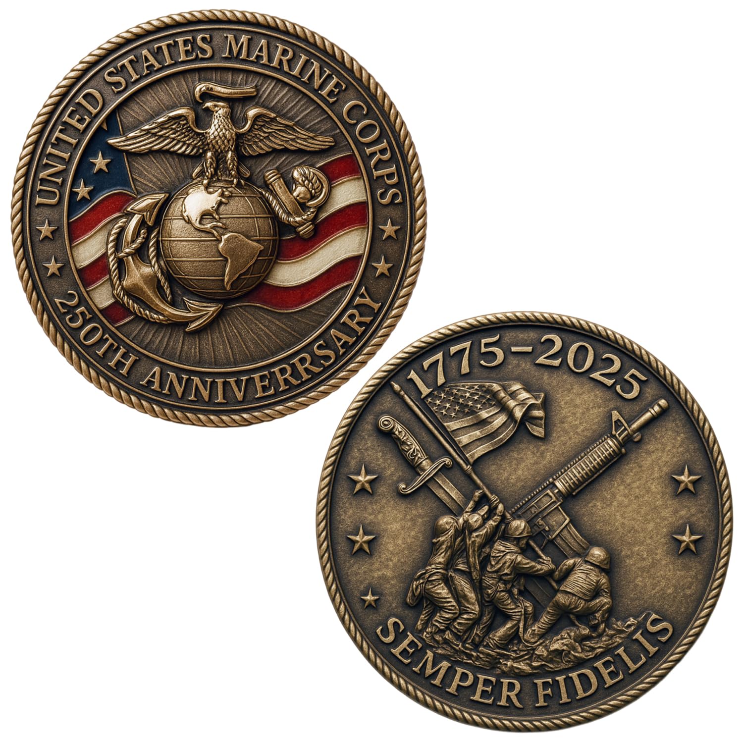 250th Anniversary Coin,2 Inch Marine Corps Commemorative Medal,Double-Sided&Durable Metal Pattern,Navy Military Challenge Coins,Gift for Veteran,