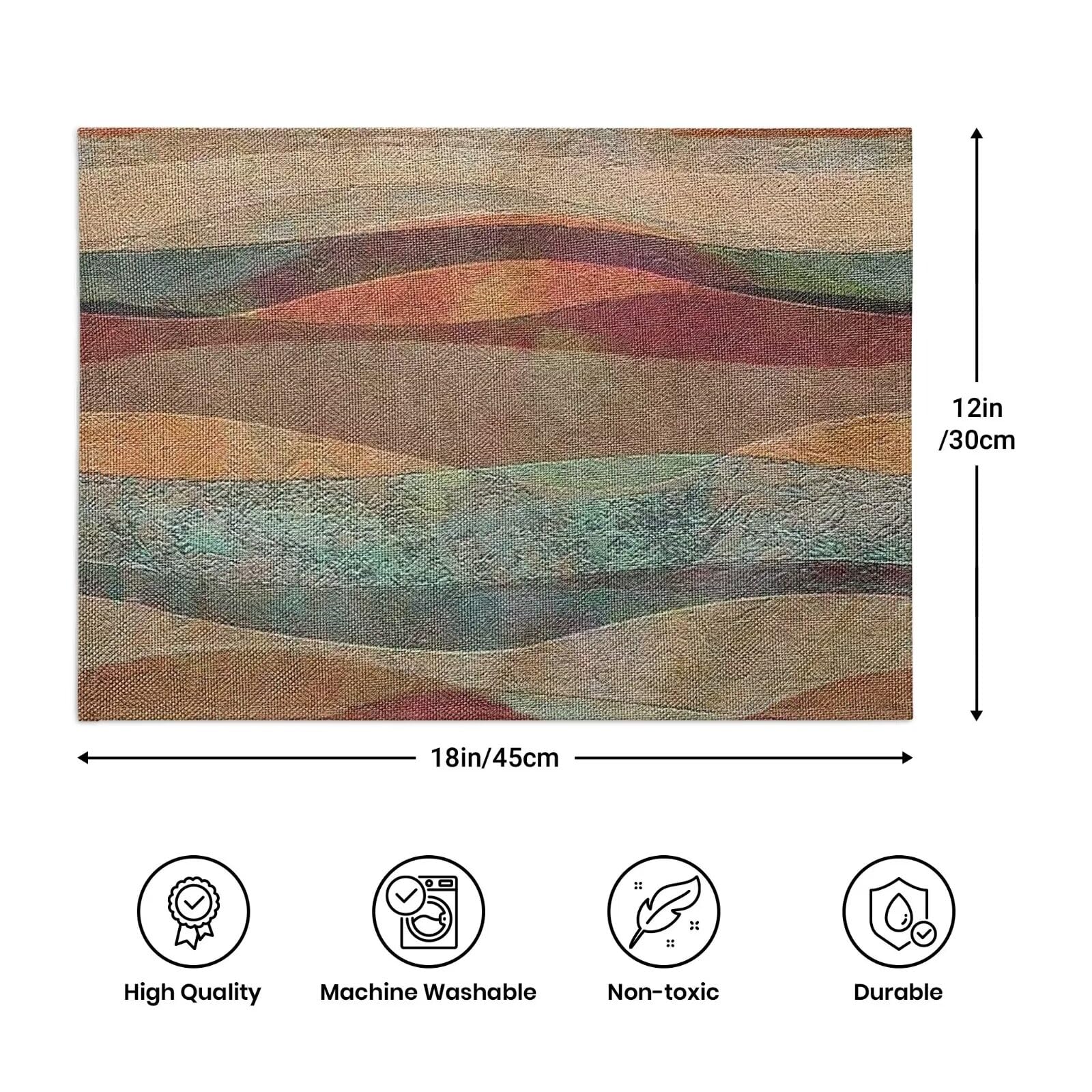 Placemats Set of 6, Southwest Arizona Travertine Sandstone Non Slip Heat Resistant Linen Cloth Place Mats, Turquoise Stripes Washable Holiday Party Dining Table Mat for Farmhouse Home Kitchen Decor