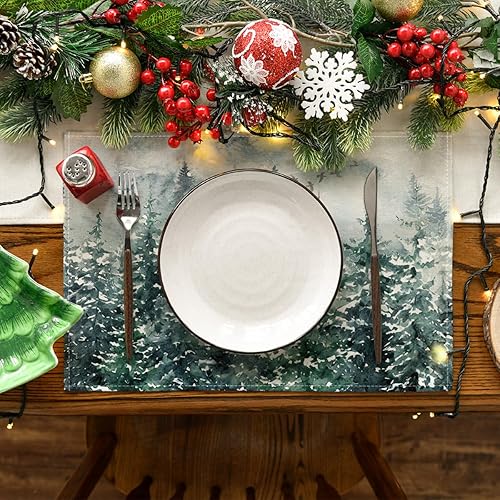 Miniatura 2 de Artoid Mode Green Tree Snow - Juego de 4 manteles individuales de Navidad de 12 x 18 pulgadas para decoración de fiestas, cocina, comedor
