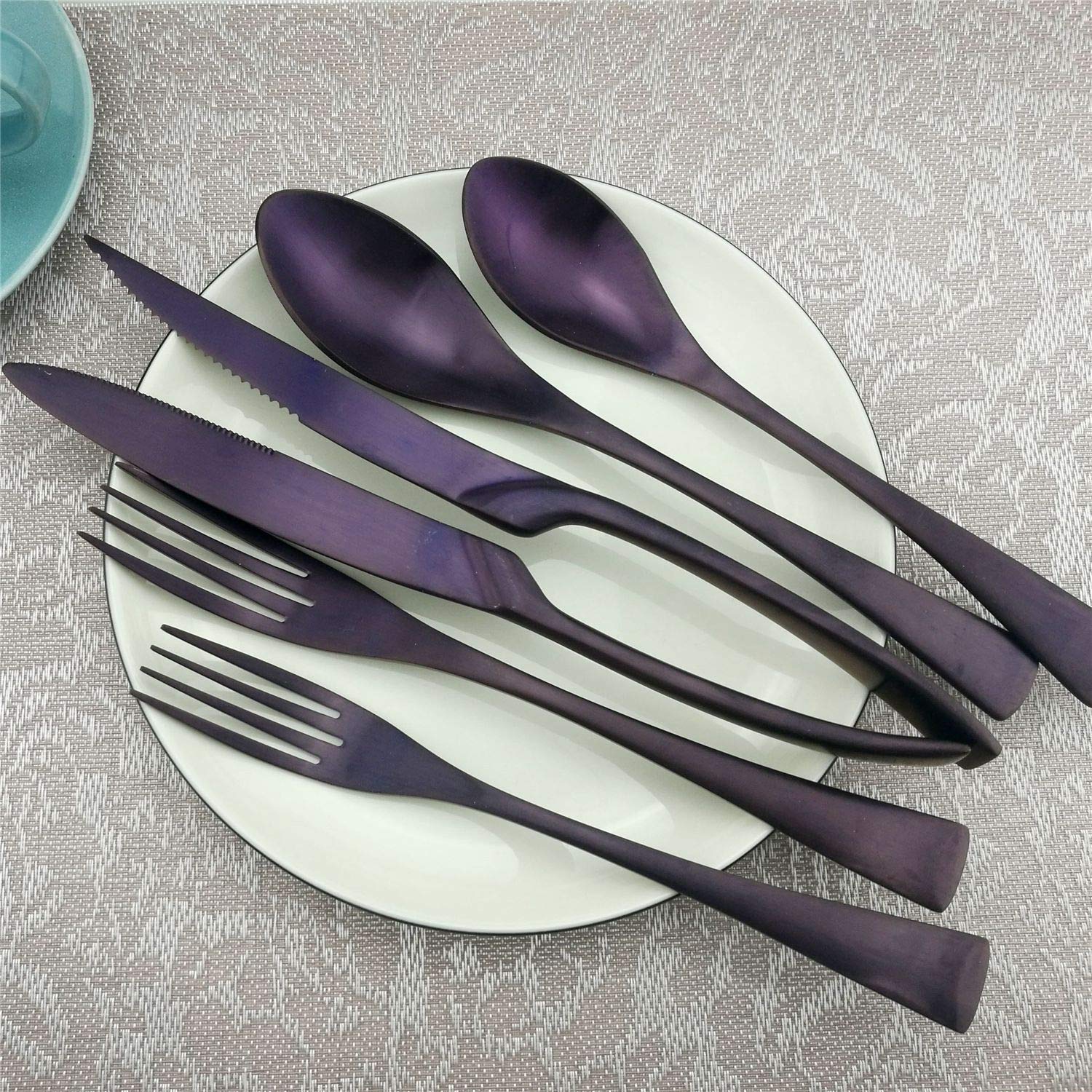 Flatware Set for 4, Luxury 24-Pieces Purple Plated Copper Color 18/10 Stainless Steel Flatware Sets Spoons Knives and Forks Set, Silverware Service for 4