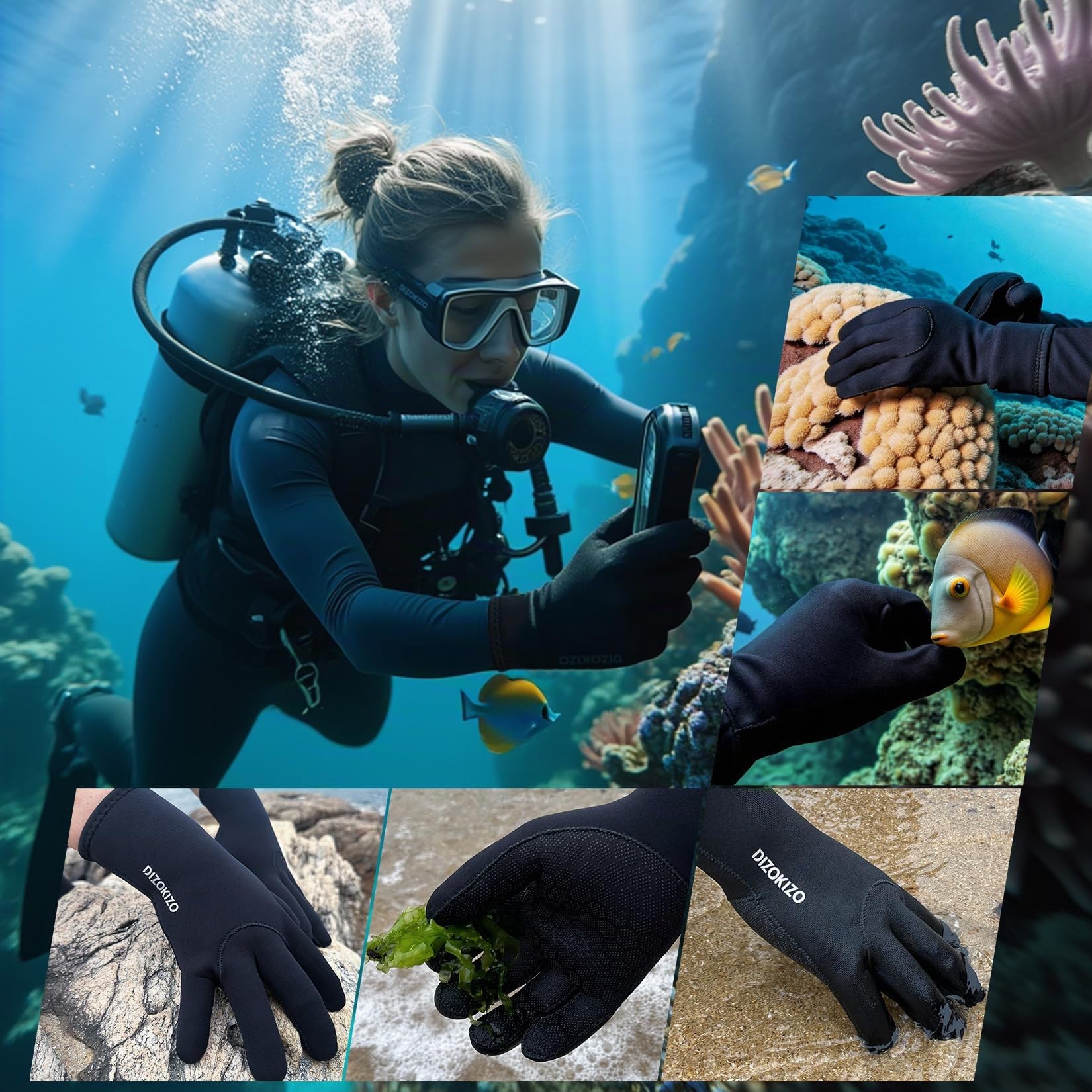 Neoprenhandschuhe 3mm Thermohandschuhe für Männer Frauen, 5-Finger rutschfeste Schwimmhandschuhe für Tauchen Schnorcheln Kajakfahren Surfen
