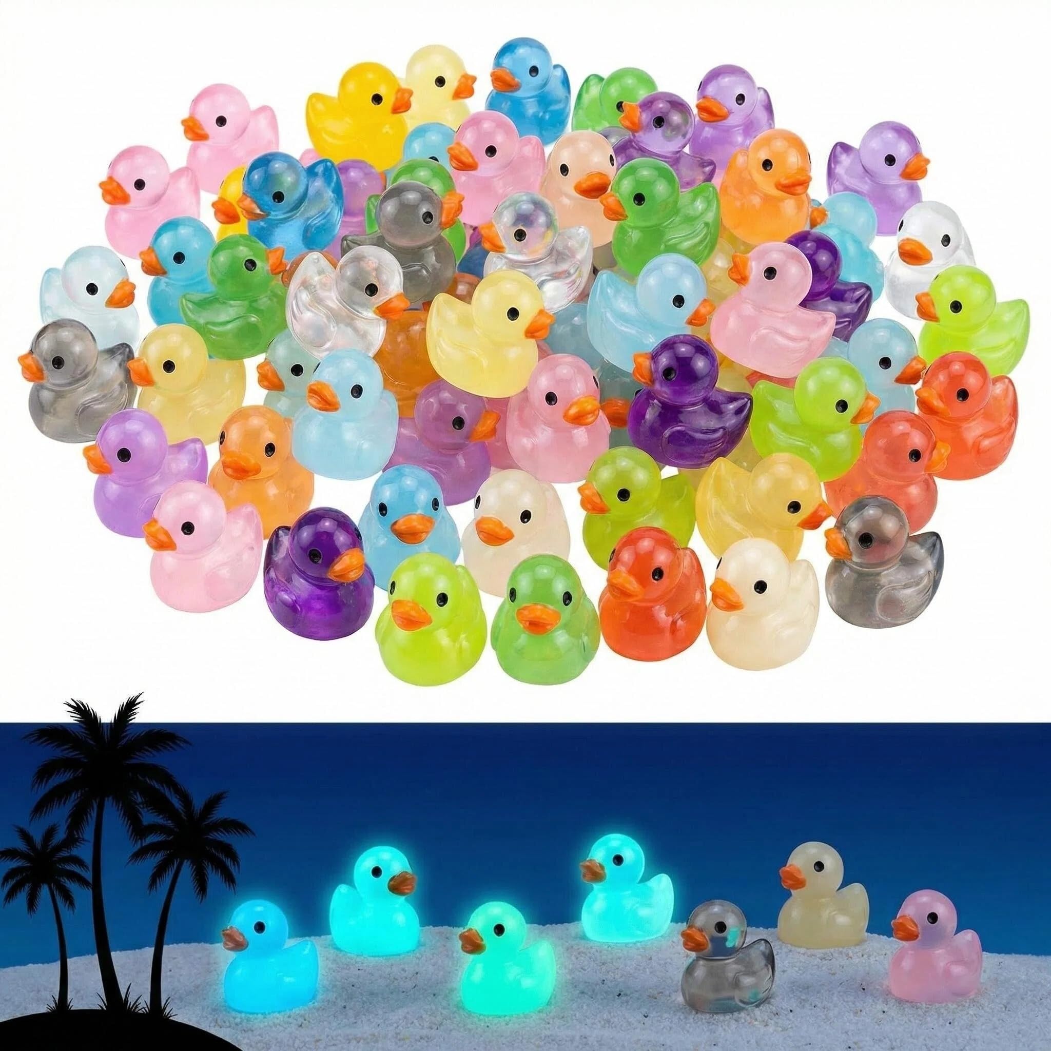 200Pcs Glow in Dark Mini Ducks Set 16 Colors Tiny Ducks 200 Pack Mini Resin Ducks Little Ducks Resin Animals Mini Plastic Ducks for Fairy Gardens Aquariums Dollhouse Decor DIY Crafts Party Favors