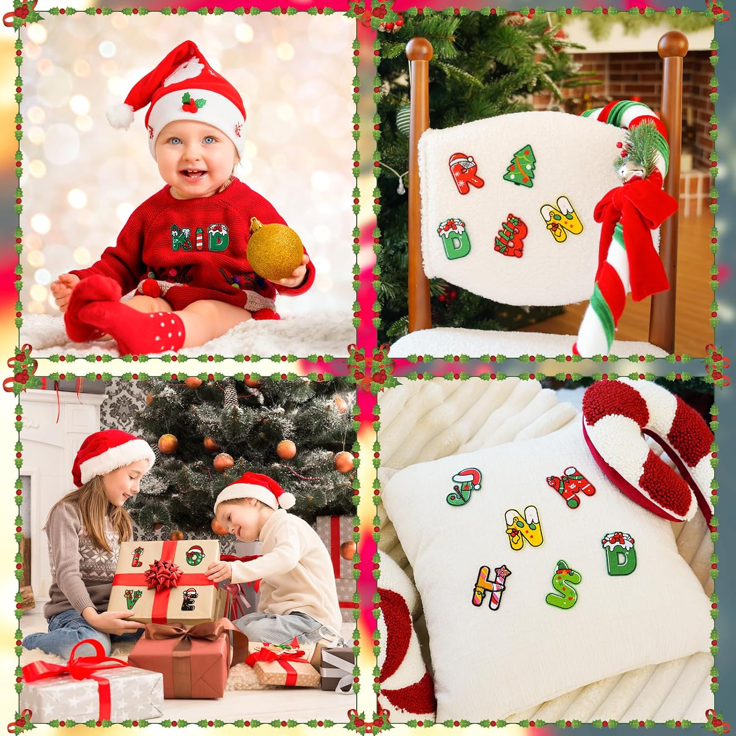 26PCS Christmas Iron on Patches A-Z Iron On Christmas Chenille Letter Patches Cute Adhesive Christmas Stickers Heat Transfer Repair Patch for Clothes Sew on Varsity Patches Alphabet Xmas Gifts, Green