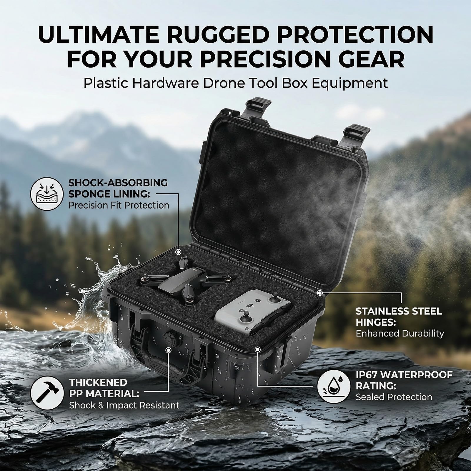 Survival-Aufbewahrungsbox IP67 Wasserdicht Outdoor Stoßfest Aufbewahrungskoffer mit Schaumstoff für Outdoor-Aktivitäten Reisen Zuhause (270 × 215 × 123 mm)