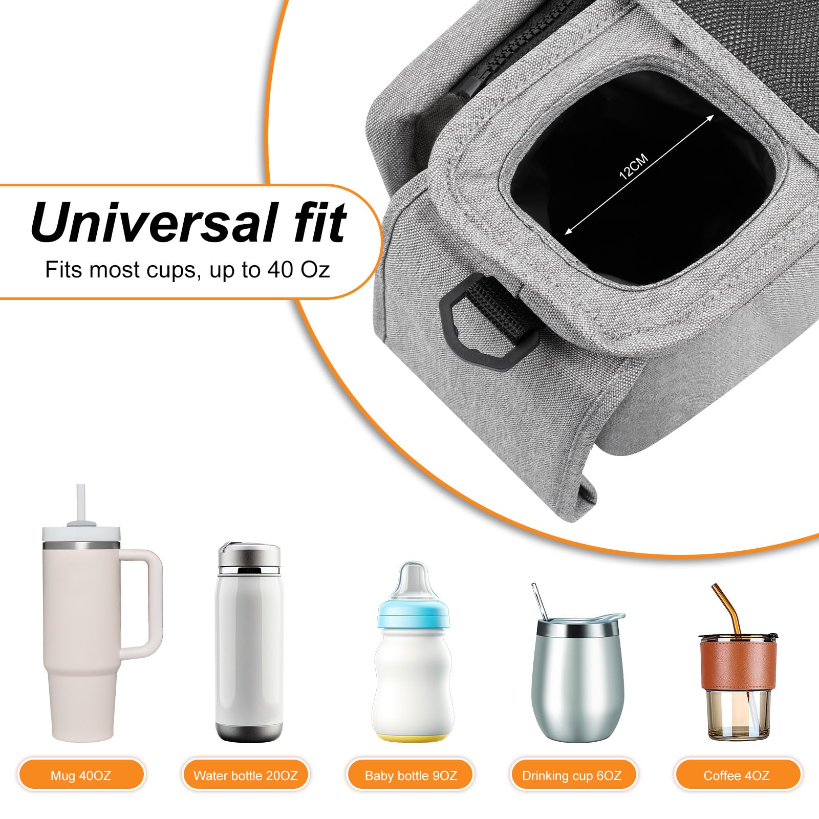 AiQInu Borsa Passeggino Borsa Organizer con Portabicchieri Isolati Tracolla,Impermeabile Borsa per Passeggino Universale con gancio per passeggino, con velcro