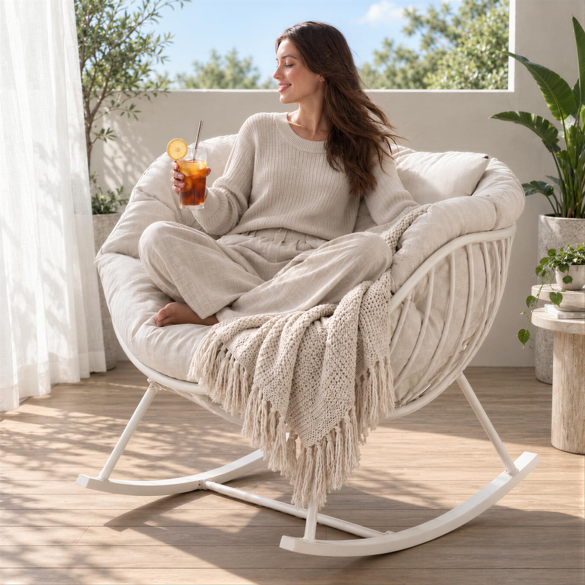 Outdoor Oversized Papasan Egg Rocking Chairs, Indoor Living Room Egg Chair