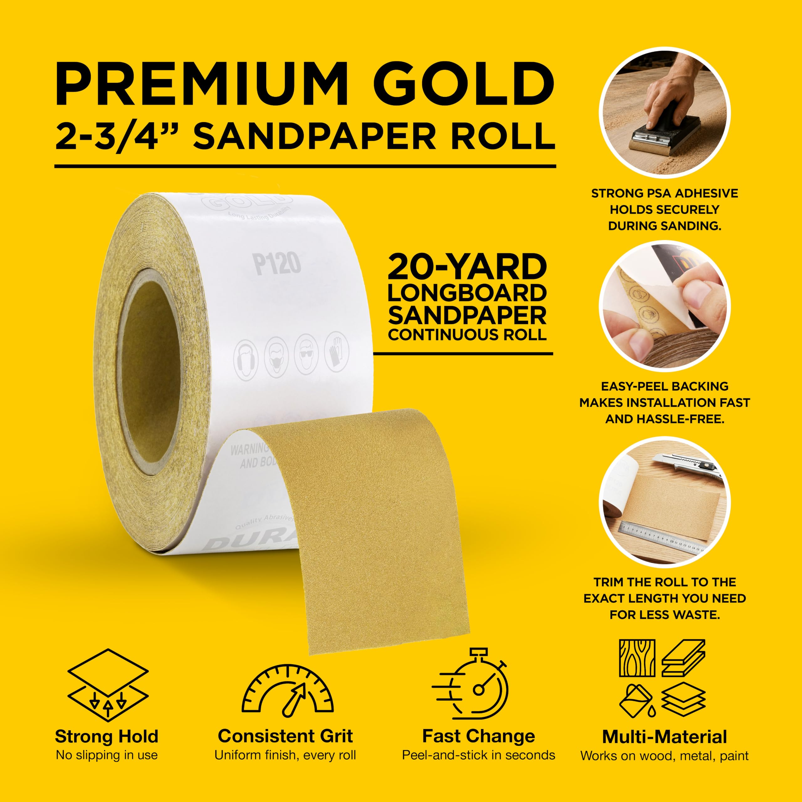 DURA-GOLD Papier ścierny Longboard o ziarnistości 120 2-3/4 PSA od Dura-Gold