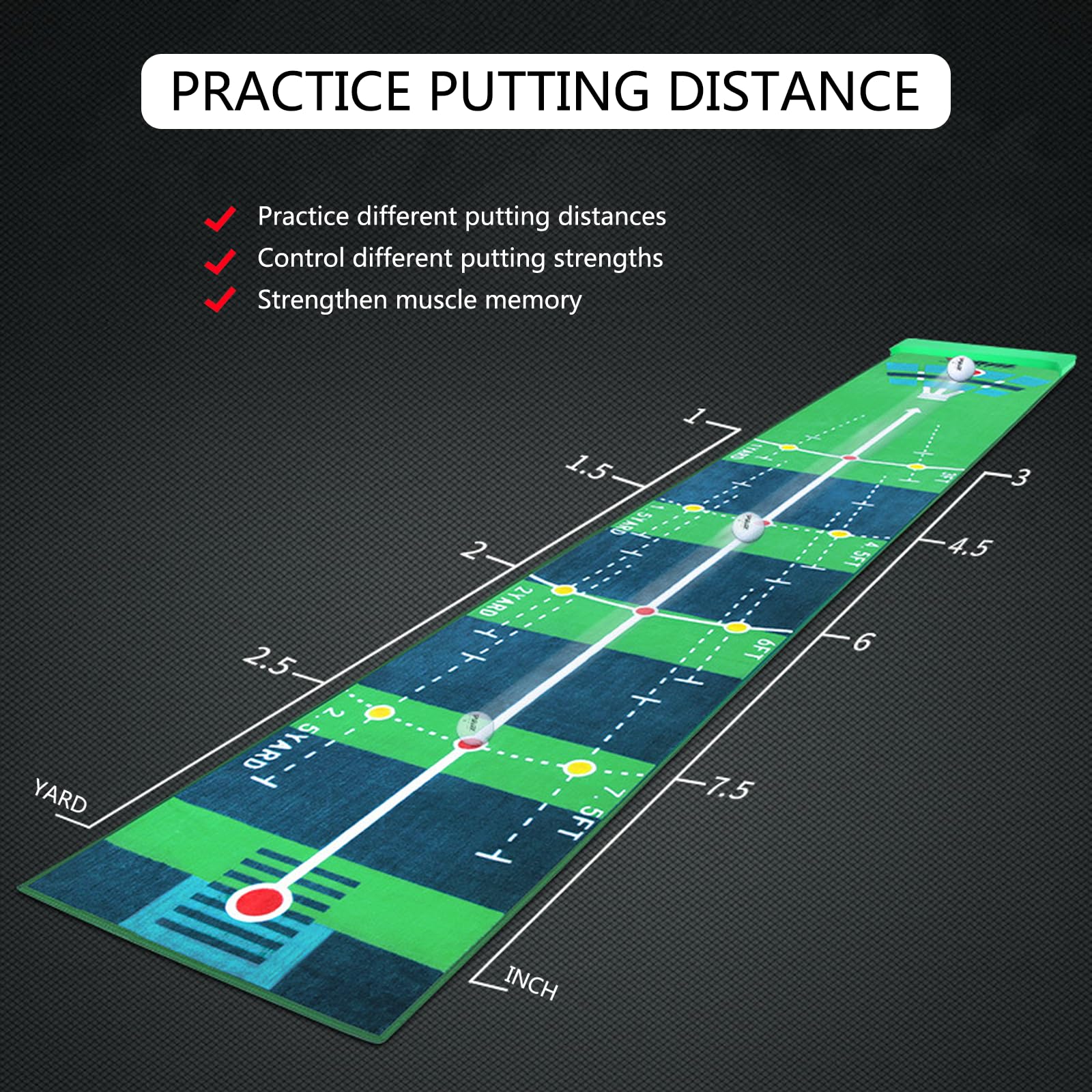 Alfombra de práctica de putt de golf, putt directo de velocidad baja de bola de múltiples ángulos, alfombra de terciopelo, regalos de golf para el hogar y la oficina para adultos y niños, 3 metros