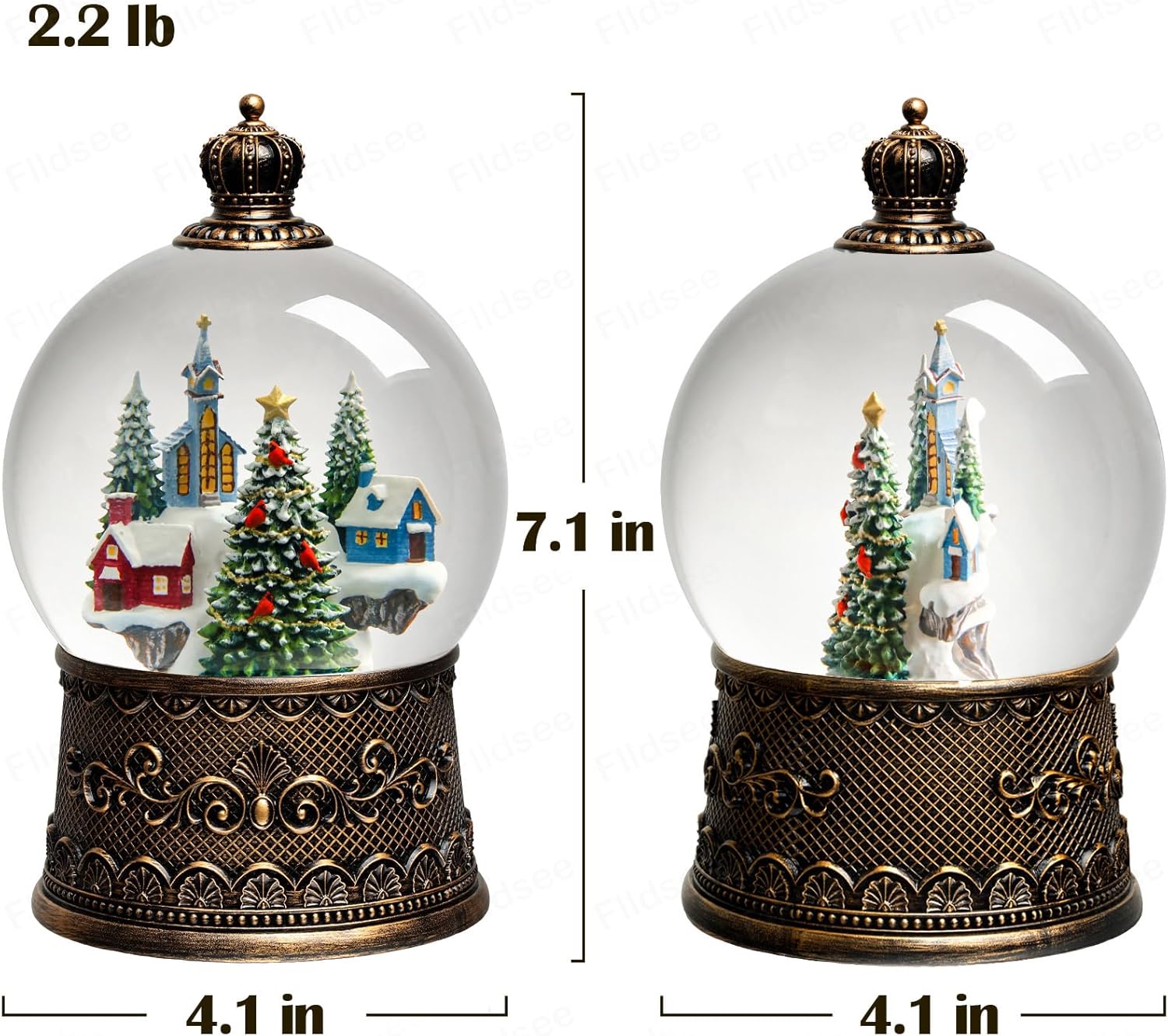 Christmas Snow Globe Lantern, Glitter Musical Snowglobe Light with Timer, USB & Battery Powered Music Box, Village Church Christmas Tree Cardinal, Holiday Decorations Indoor Home Decor - Image 6