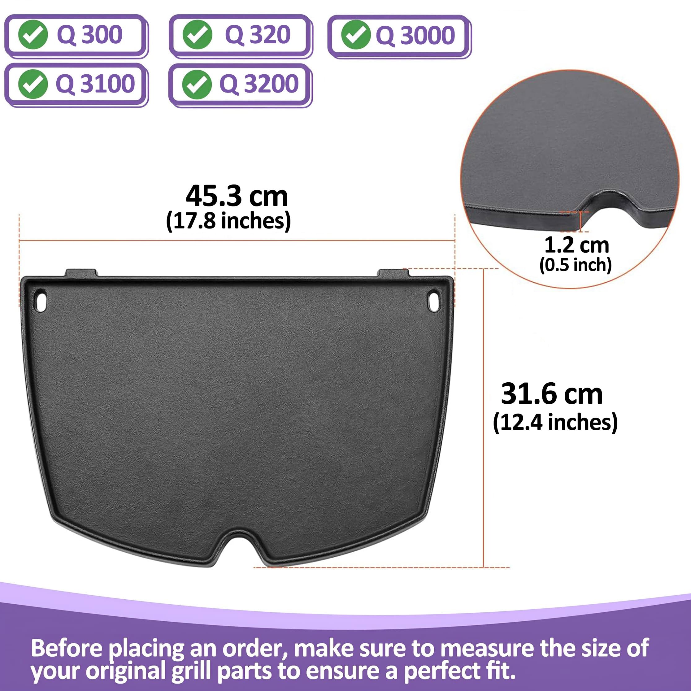 Piastra di Cottura in Ghisa da 45,3 x 31,6 cm per Griglie a Gas Weber Serie Q300/Q3000