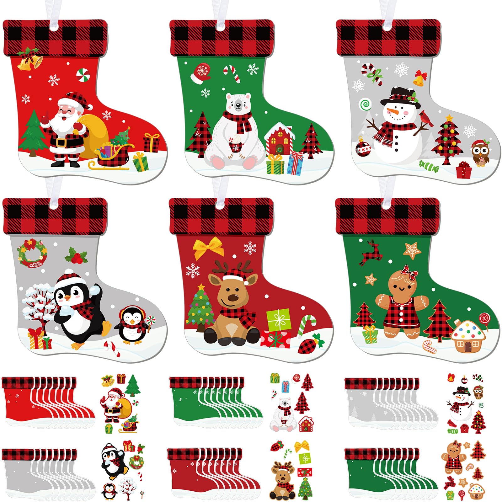 Fuyoooo 48 Pcs Christmas Craft Kits for Kids Christmas Stockings Christmas Tree Stockings Ornaments Kit Make Your Own Christmas Craft DIY Stockings Cutouts for Holiday Farmhouse Decor