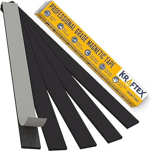 Kraftex Cinta magnética [5 unidades, 1 pie x 160 mil] tiras magnéticas con respaldo adhesivo. Cinta magnética resistente y fuerte para manualidades,