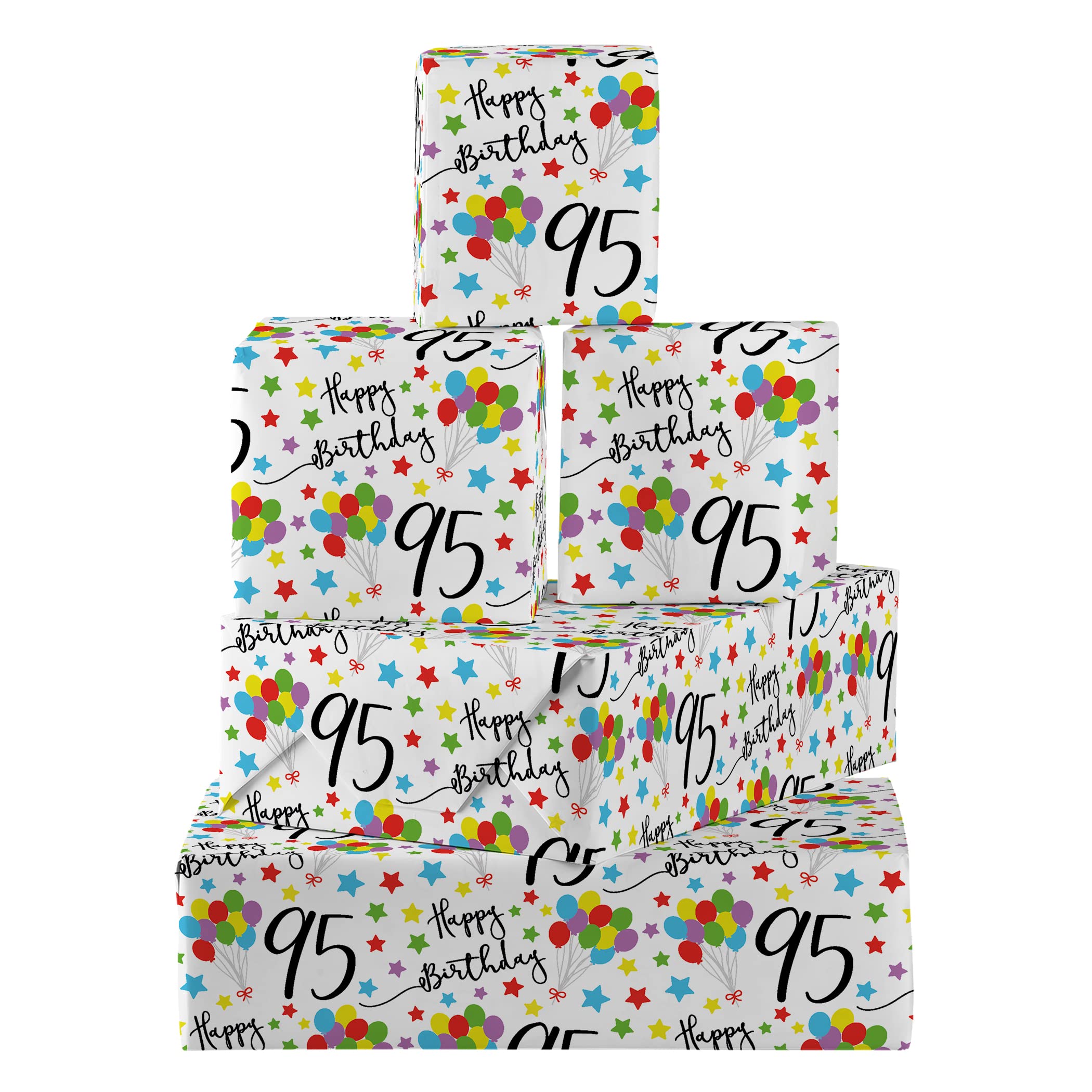 Hunts England - 5 Sheets Of 95th Birthday Fun Wrapping Paper - Includes 5 Gift Tags - Age 95 Folded Gift Wrap For Him/Her - Iconic Collection - Colourful Age Ninety Five Gift Wrap