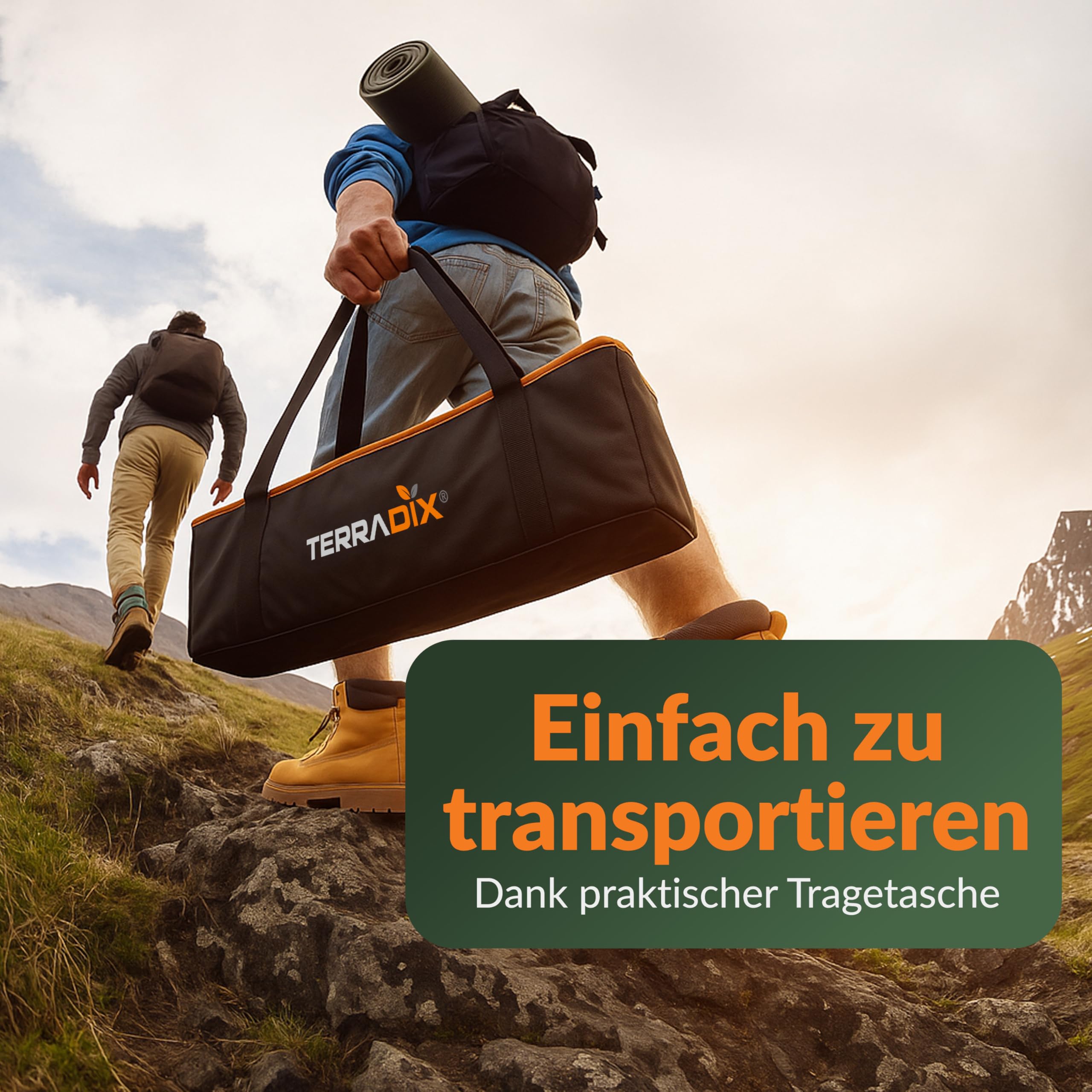 Raketenofen Campinggrill Edelstahl - kochen, braten, grillen - komplett zerlegbar mit Tragetasche- mit Holz oder Kohle befeuerbar