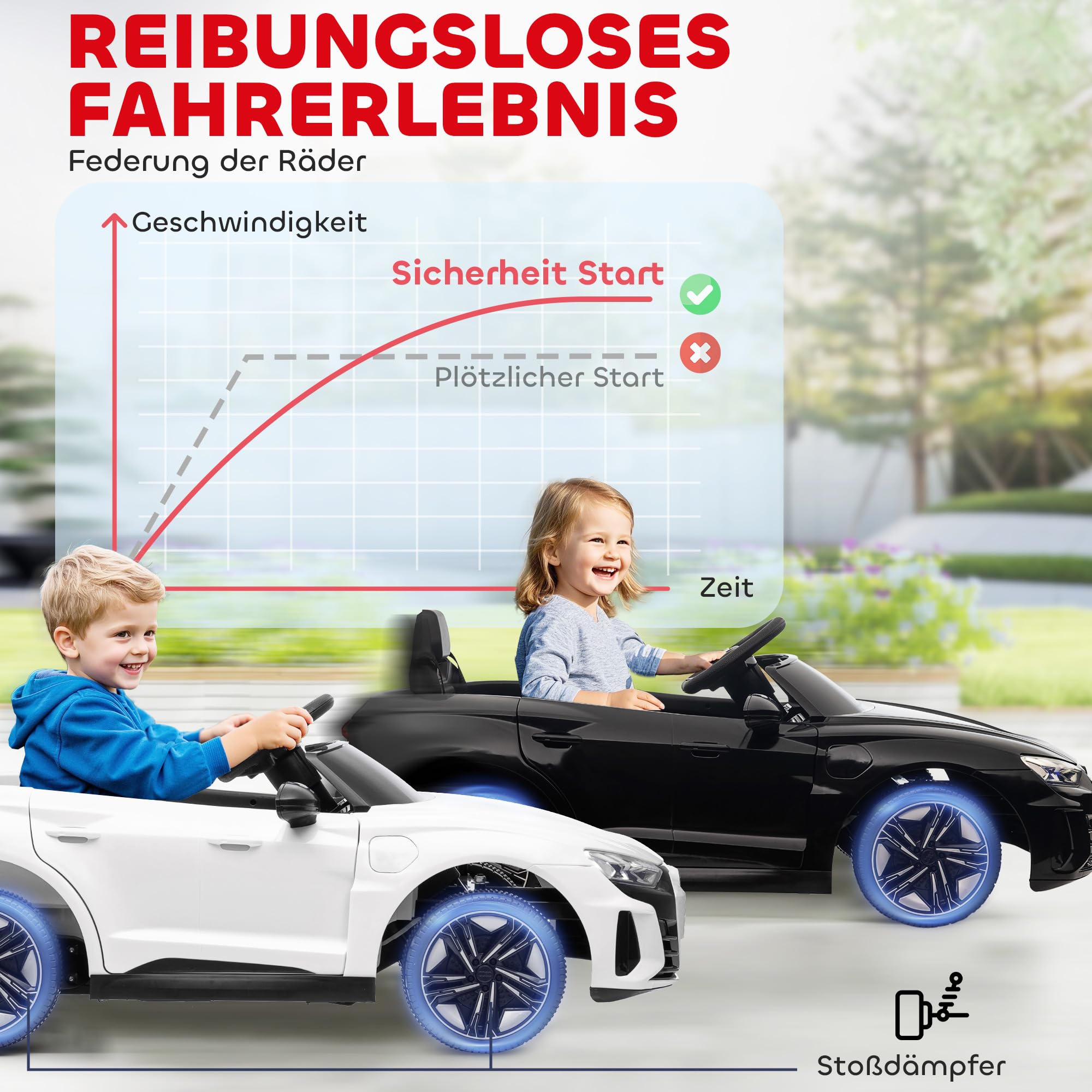 HOMCOM Kinder Elektroauto Audi RS E-tron GT 12V Kinderauto 2 Motor Schwarz | 2,4 GHz Fernbedienung, Hupe, LED, Musik, Sanftstart, Hilfsrad, für 3-5 Jahre Kinder