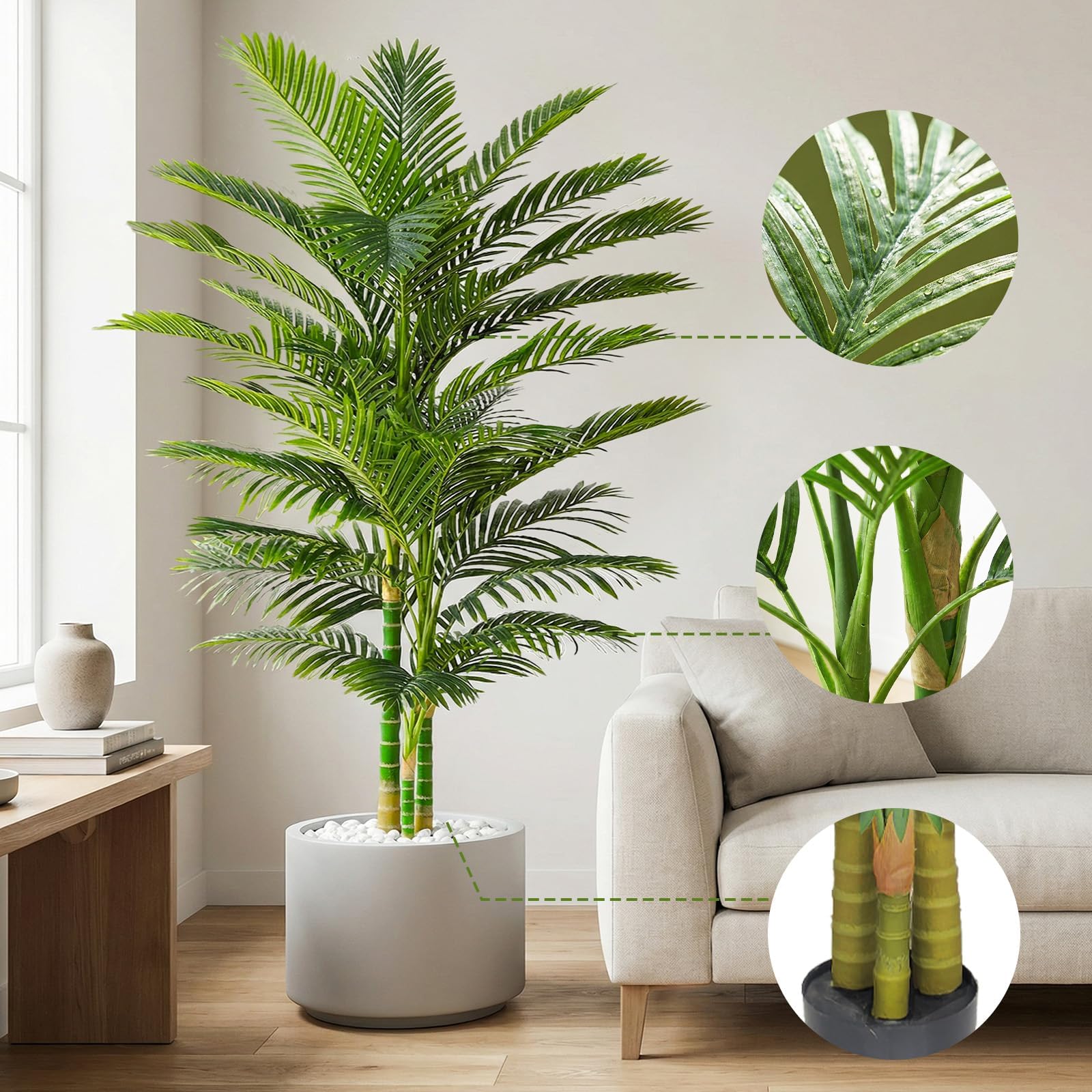 180cm Plantes Palmier Artificielles Interieur - Fausse Areca Plante en Noir Pot, Grande Arbre Artificielle, Fake Verte Plant pour Décoration d'Intérieur de Bureau ou Salon ou Maison