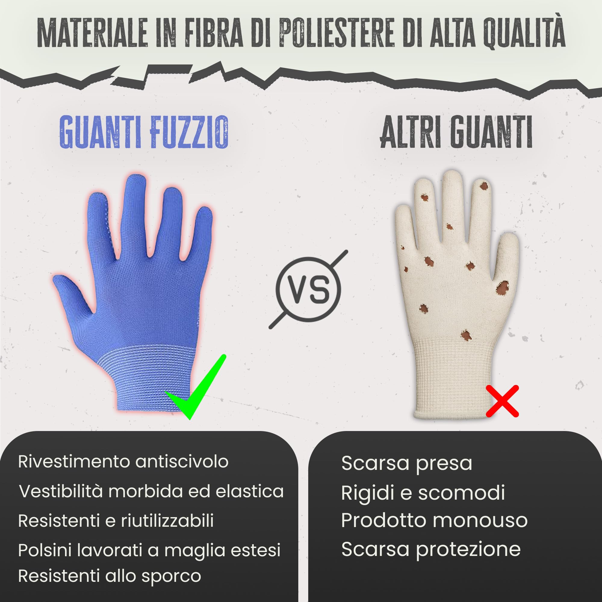 FUZZIO Guanti da lavoro con borchie 24 paia L/9 blu