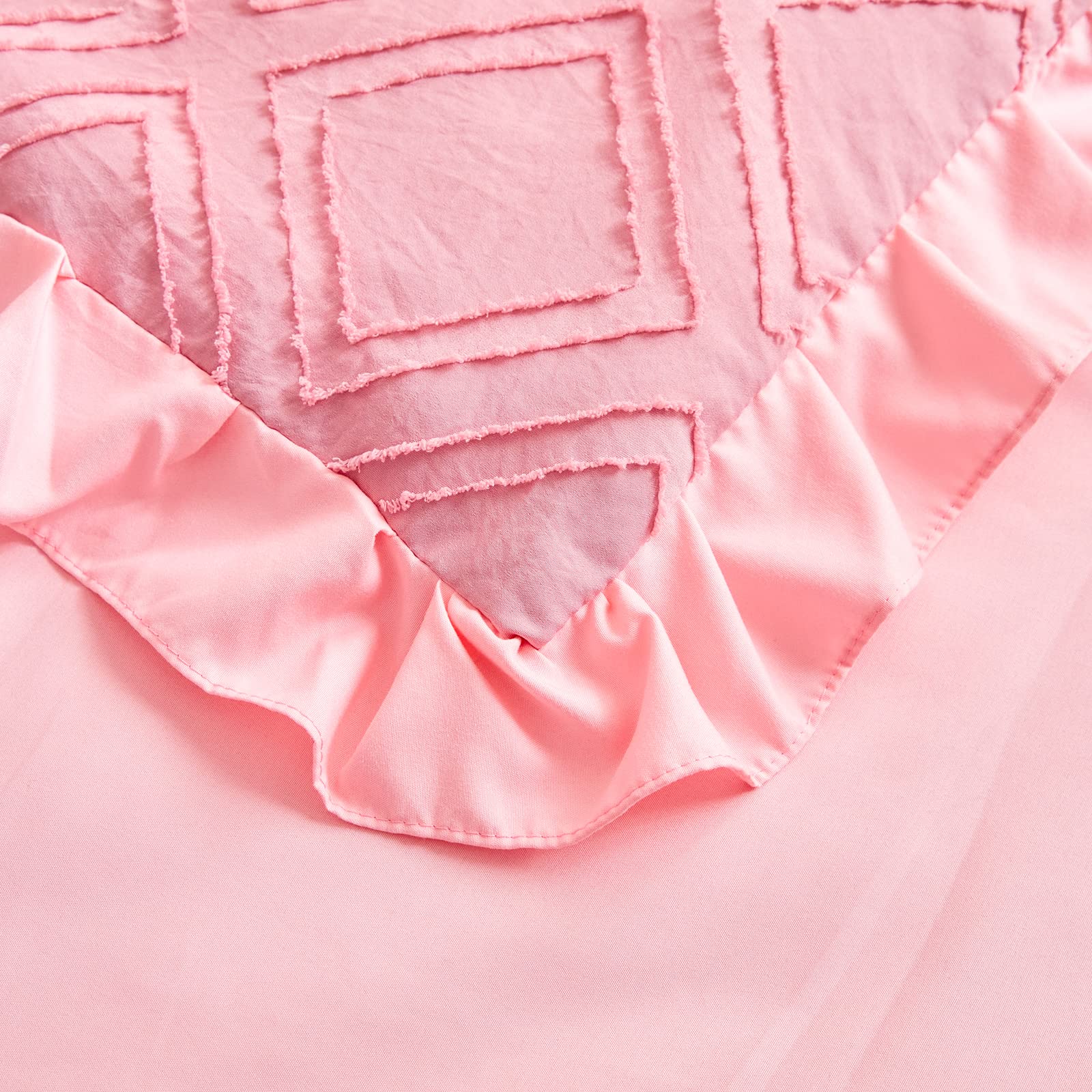 Juego de ropa de cama de cuna con volantes copetudos, 3 piezas, edredón bohemio acolchado con sábana bajera y falda de cama, lindo diseño de manta suave rosa