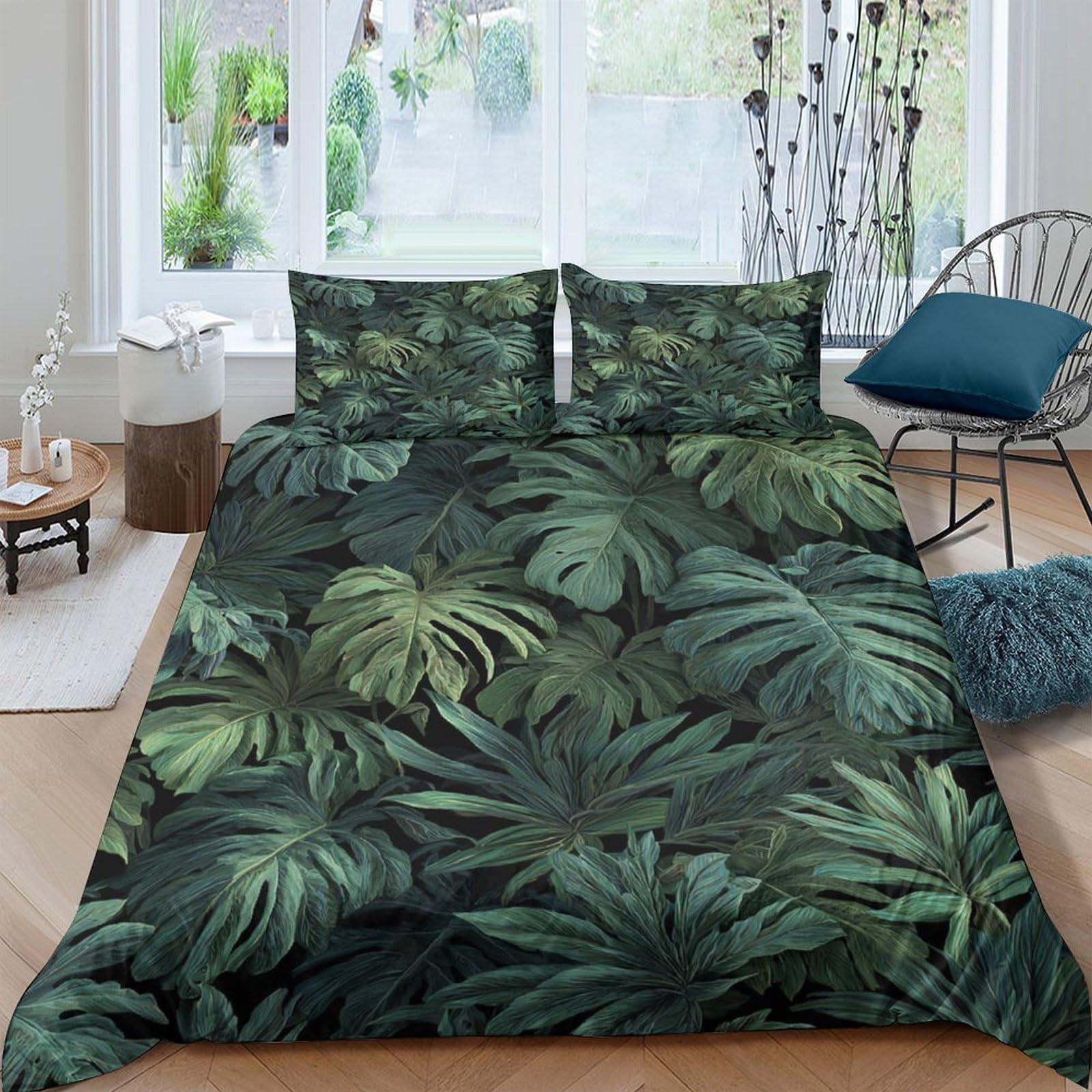 Ctjqhvkz Style-6 3D Printed Tropical Leaf Fitted Sheet Microfiber Soft Non-Slip Jungle Botanical Bed Cover For Bedroom Dorm Mattress Decor Single（135X200cm）