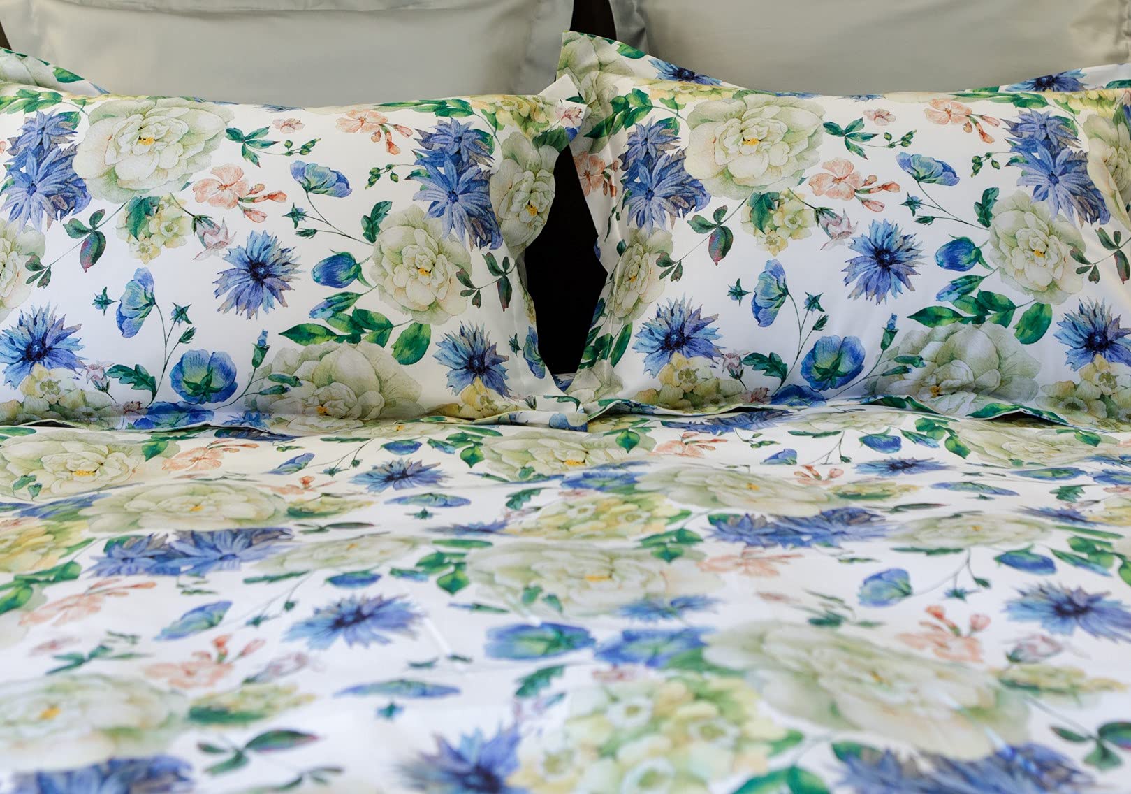 Crystal Peony Bettwäsche Set 100% Mercerisierte Baumwolle Satin 300 TC Bügelleicht 135x200+80x80 cm 2-teilig