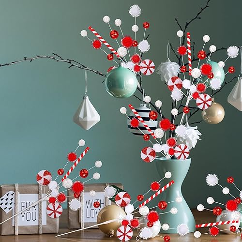 Miniatura 6 de 6 piezas de dulces rojos y blancos para decoración de árbol de Navidad, paletas, adornos de Navidad, bolas de caramelo rizado para decoración de