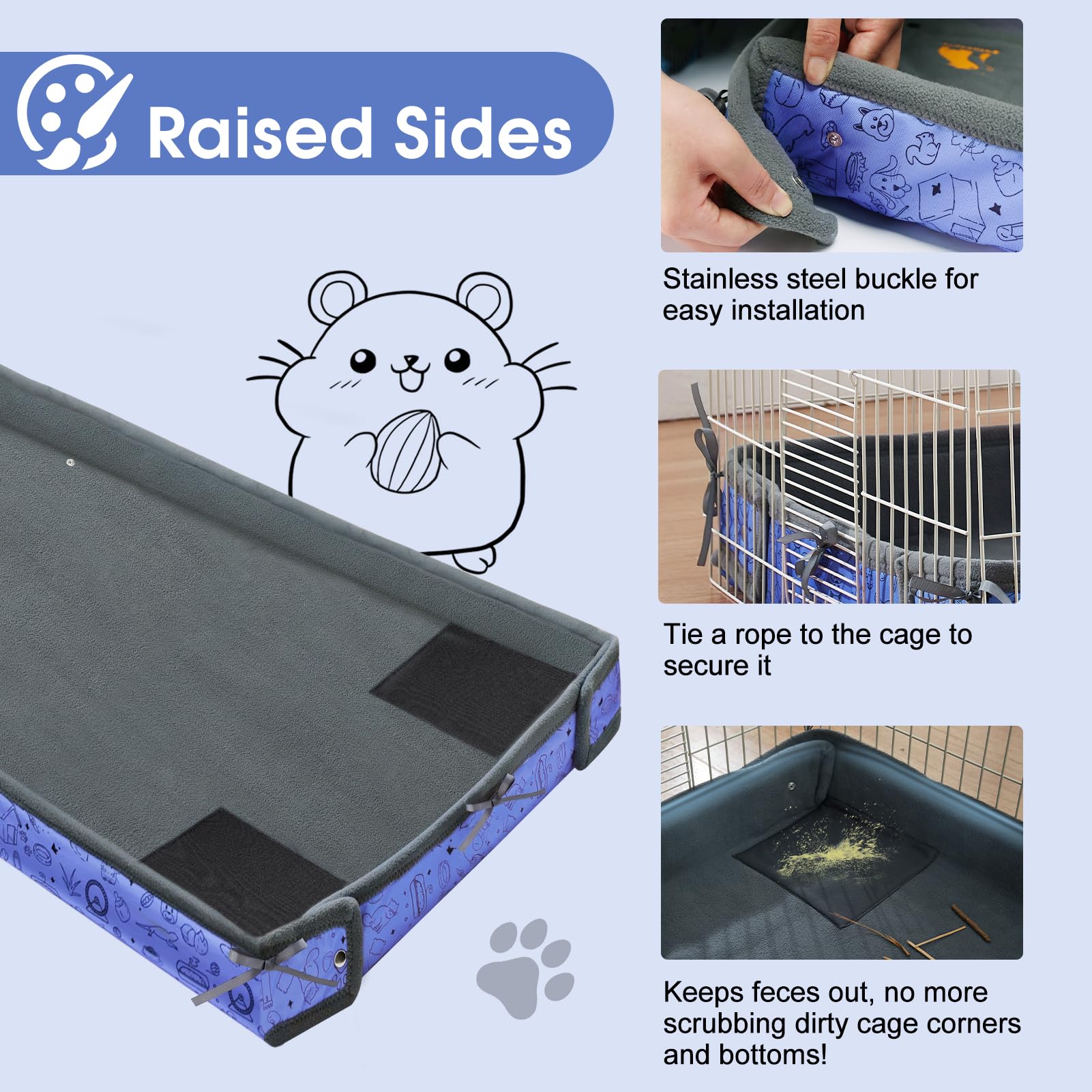 JDMOLG Washable Guinea Pig Cage Liner - Waterproof Fleece Bedding With Hideout Pocket, Fits Midwest Cage (Blue) - View #7