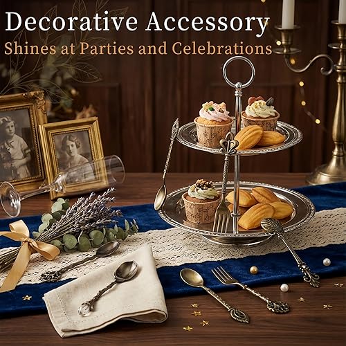 Miniatura 6 de Zerodis Juego de 6 cucharaditas innovadoras, vintage, retro, de aleación de zinc, juego de tenedores, pastel de azúcar, helado, cubiertos, Bronce