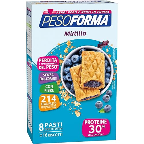 Immagine del prodotto Pesoforma Biscotti ai mirtilli, pasto proteico sostitutivo, per tornare in forma con gusto, solo 214 calorie, nuovo formato, 16 biscotti, 8 pasti sostitutivi, 33 g
