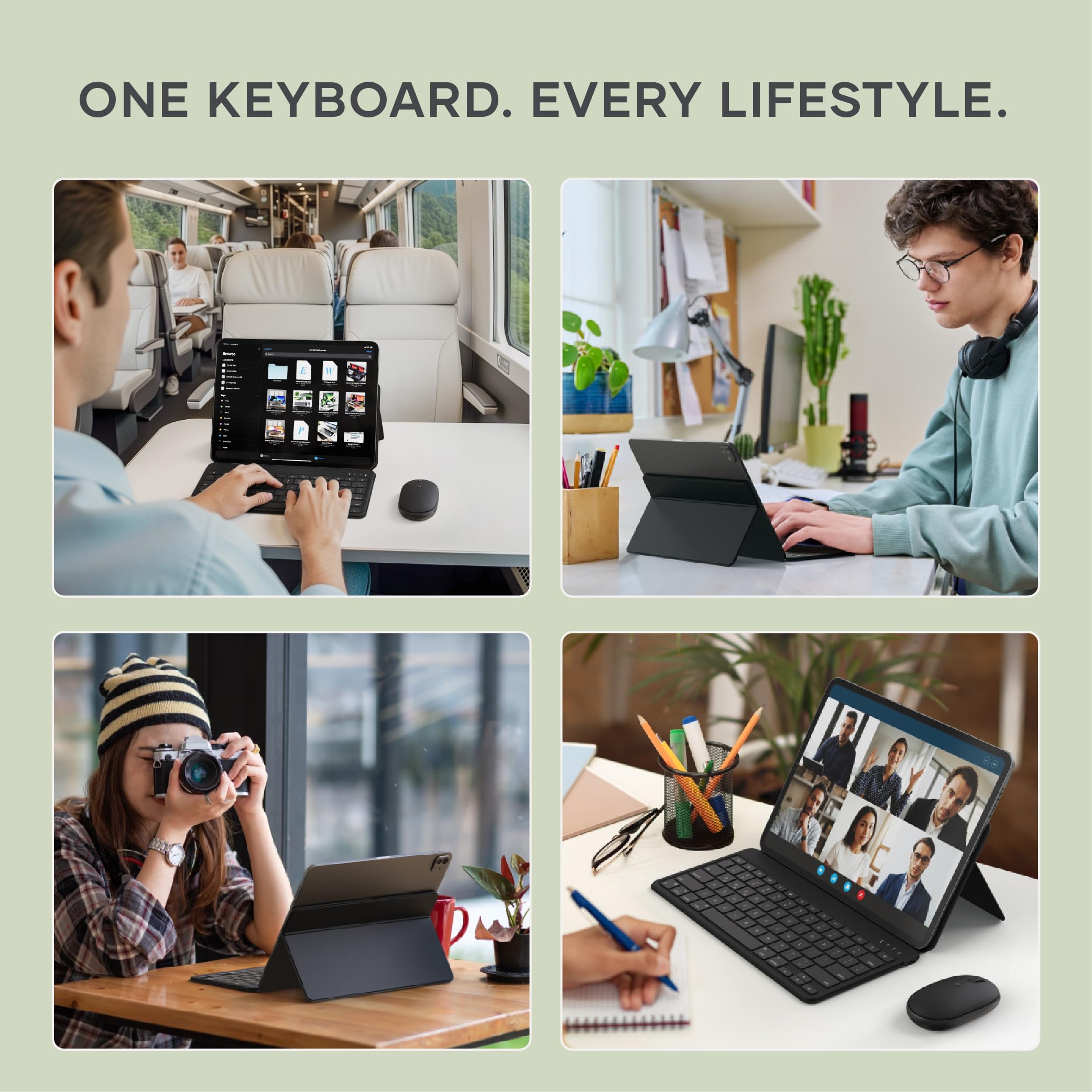 Satechi OntheGo Tastiera Wireless Bluetooth con Supporto, QWERTY US, Nero | Layout Americano, fino a 4 mesi di autonomia, supporto regolabile, fino a 3 dispositivi, per iPad, tablet e laptop