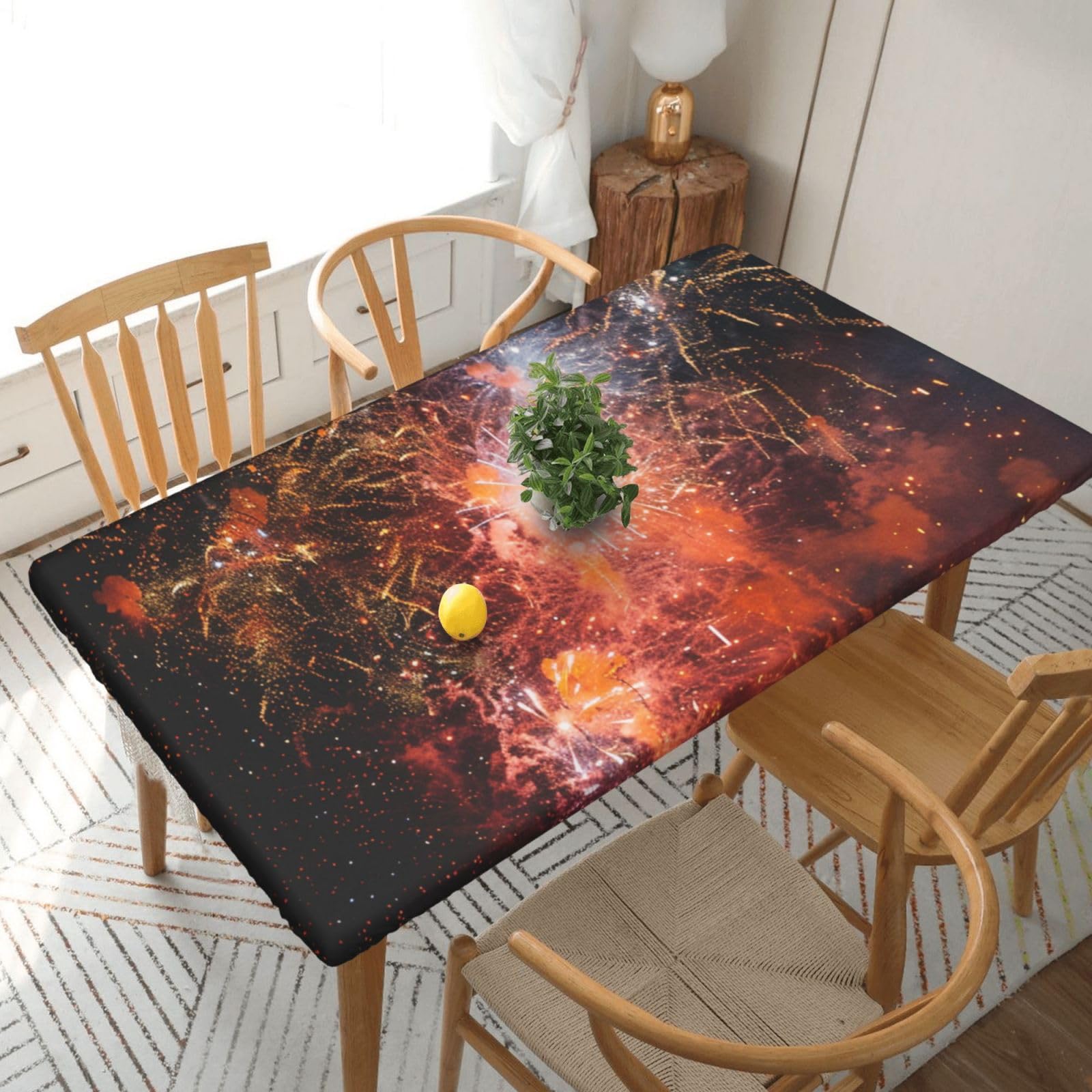 WPKJU Fireworks Printed Tablecloths 5ft Rectangular Table Covers Washable Polyester Decorative Table Cloth for Dining Table Picnic Wedding