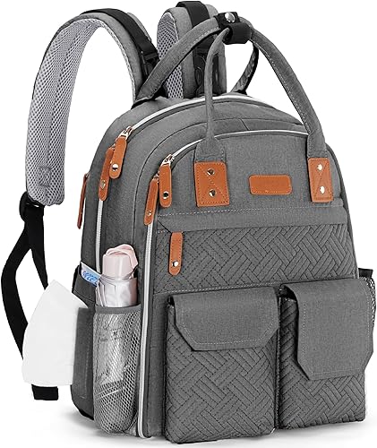 MIYCOO Mochila para pañales con gran almacenamiento, impermeable, para momia, mochila para pañales para hombres y mujeres, Gris, Viajes