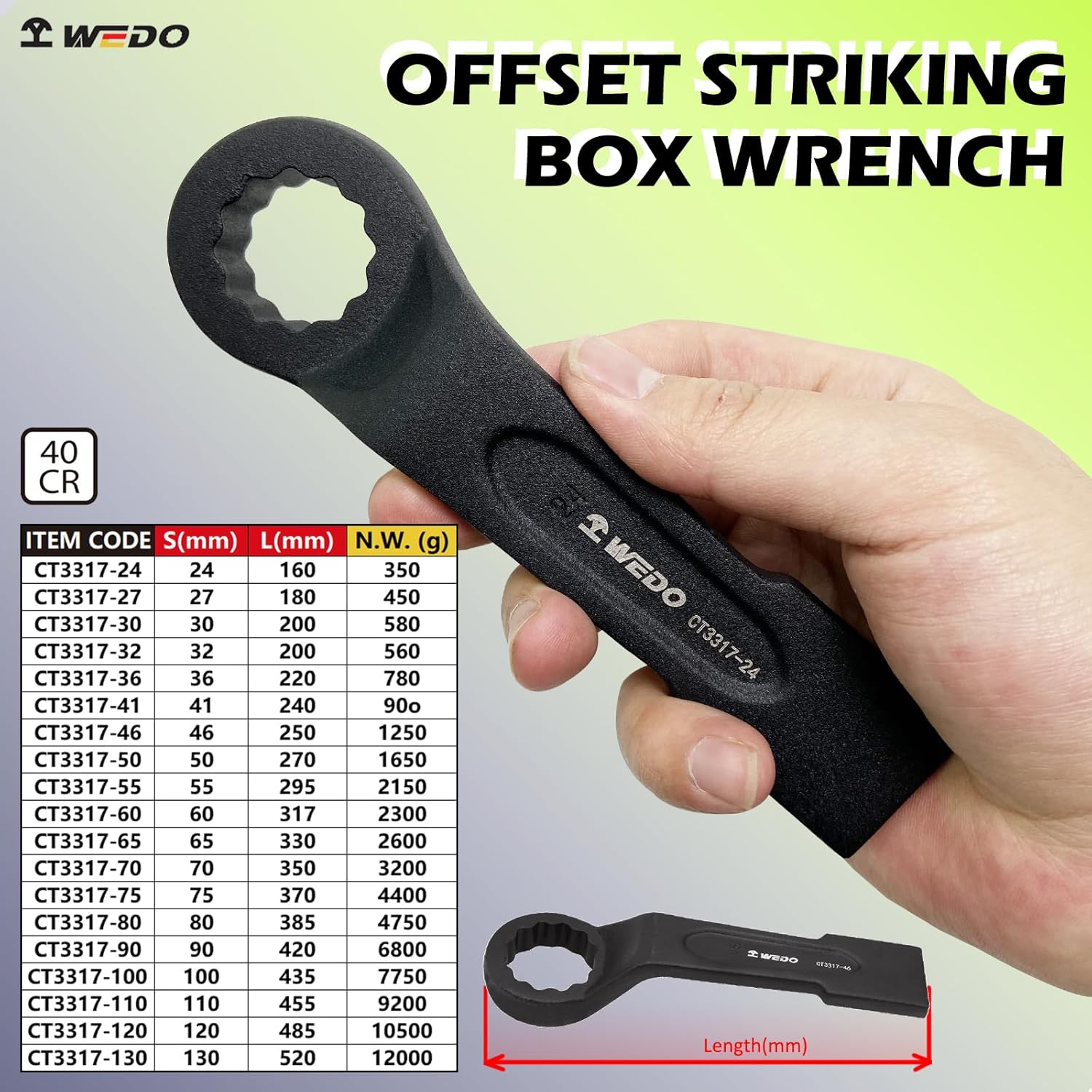 WEDO Striking Box Wrench,30mm,12 Point Striking Ring Wrench,Length 200mm,40 Chrome Steel,One-time Die Forged,Strong Torque,High Strength,Wear-Resistance,Black-Spray on Surface,DIN Standard