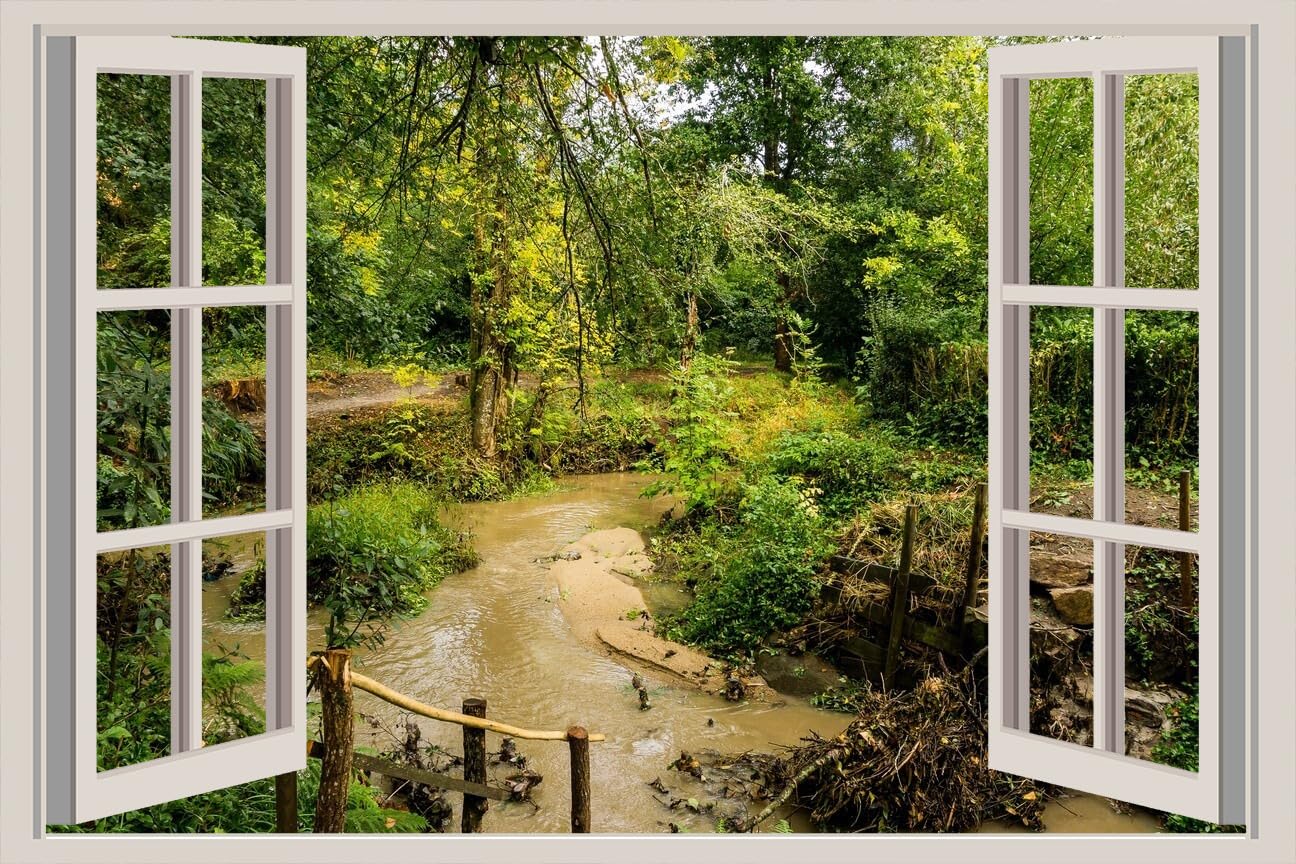JVERF - JZZA28695 Spain Parks Pond Pontevedra Galicia Shrubs| Self-Adhesive Open Window Wall Sticker