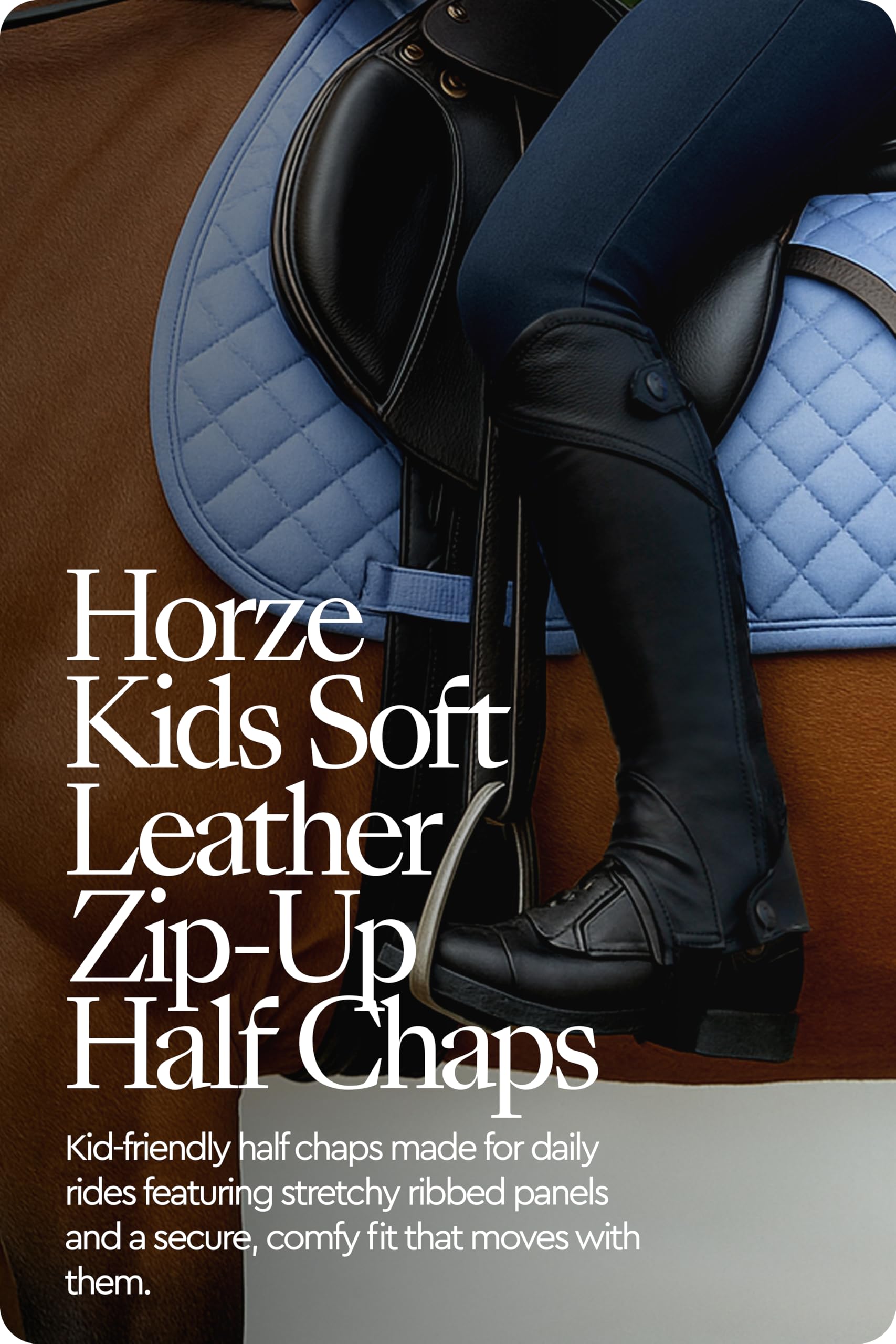 HORZE Leder Chaps für Kinder, Schwarz, 10H