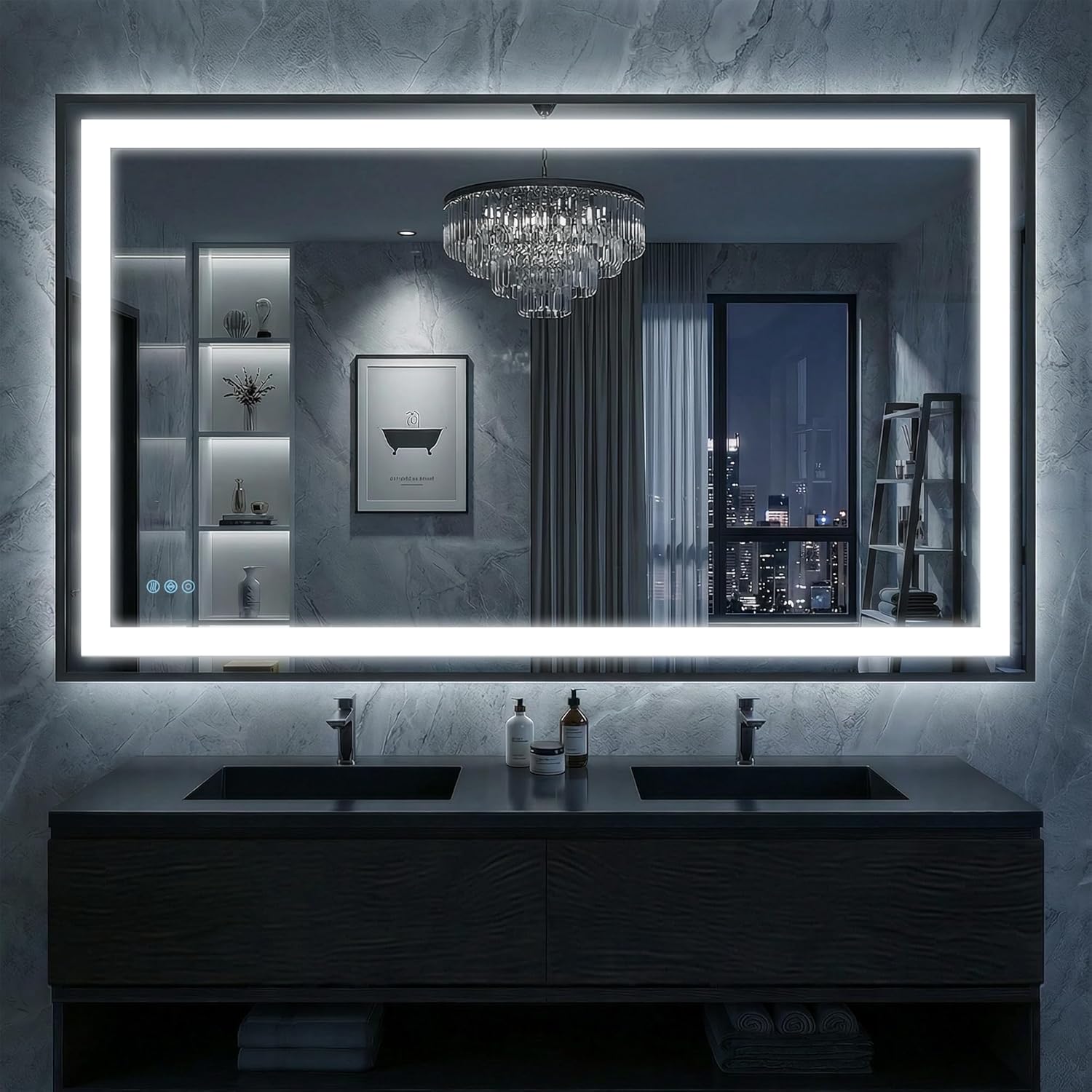 Antok 72X36 LED Bathroom Mirror with Lights, Vanity Mirror for Wall with Black Frame, Touch Control, Anti-Fog, Dimmable Lights, Shatter-Proof, Memory Function, Wall-Mounted Vanity Mirrors