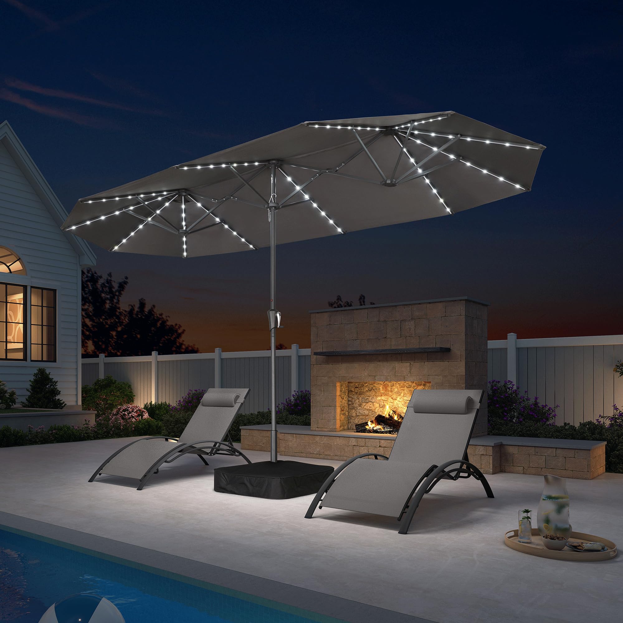 PURPLE LEAF 13ft Double-Side Patio Umbrella with Solar Lights