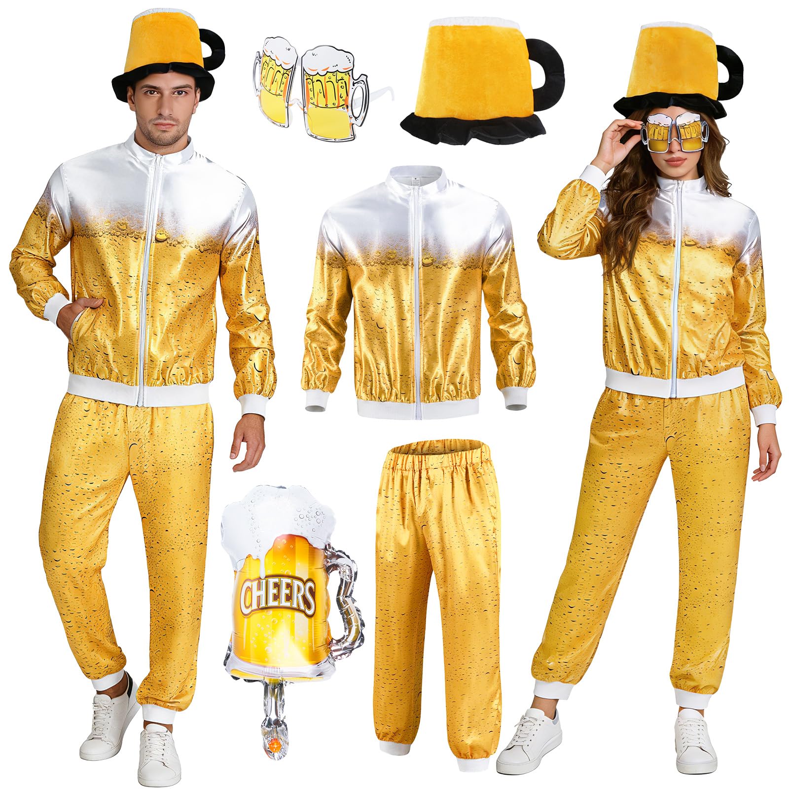 Kitimi Disfraz cerveza adulto,Chándal de cerveza para hombre y mujer, Traje Retro 80 y 90 Disfraz Discoteca para Halloween, Oktoberfest, fiesta temática, carnaval