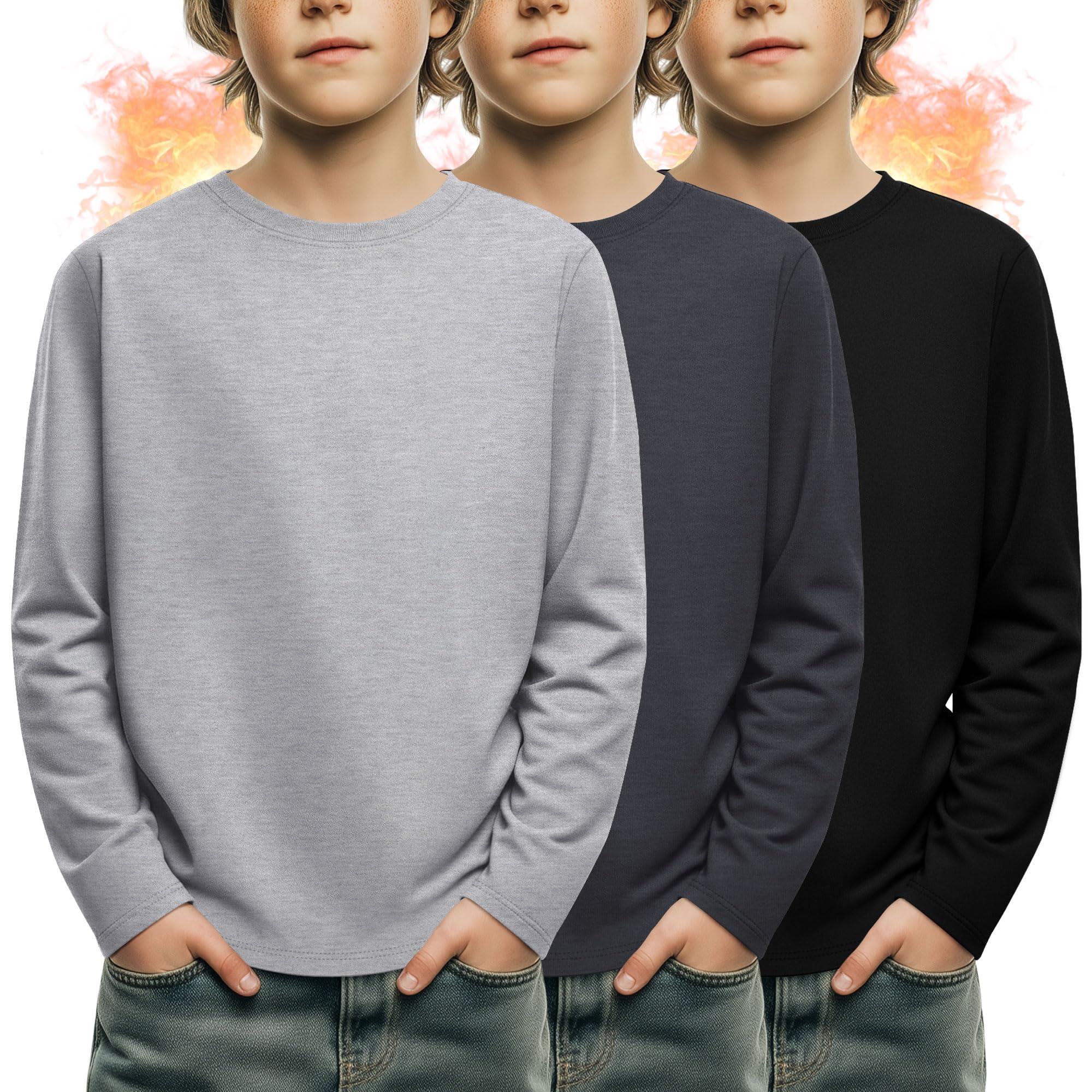 Photo 1 of ***MISSING PARTS***
LessonZoo 3 Pack Boys Fleece Long Sleeve Shirts, Crew Neck Thermal Tops Kids Casual Soft Warm Loose Basic Tees 3-16 Years(Light Gray, Dark Gray, Black,7-8 Years)