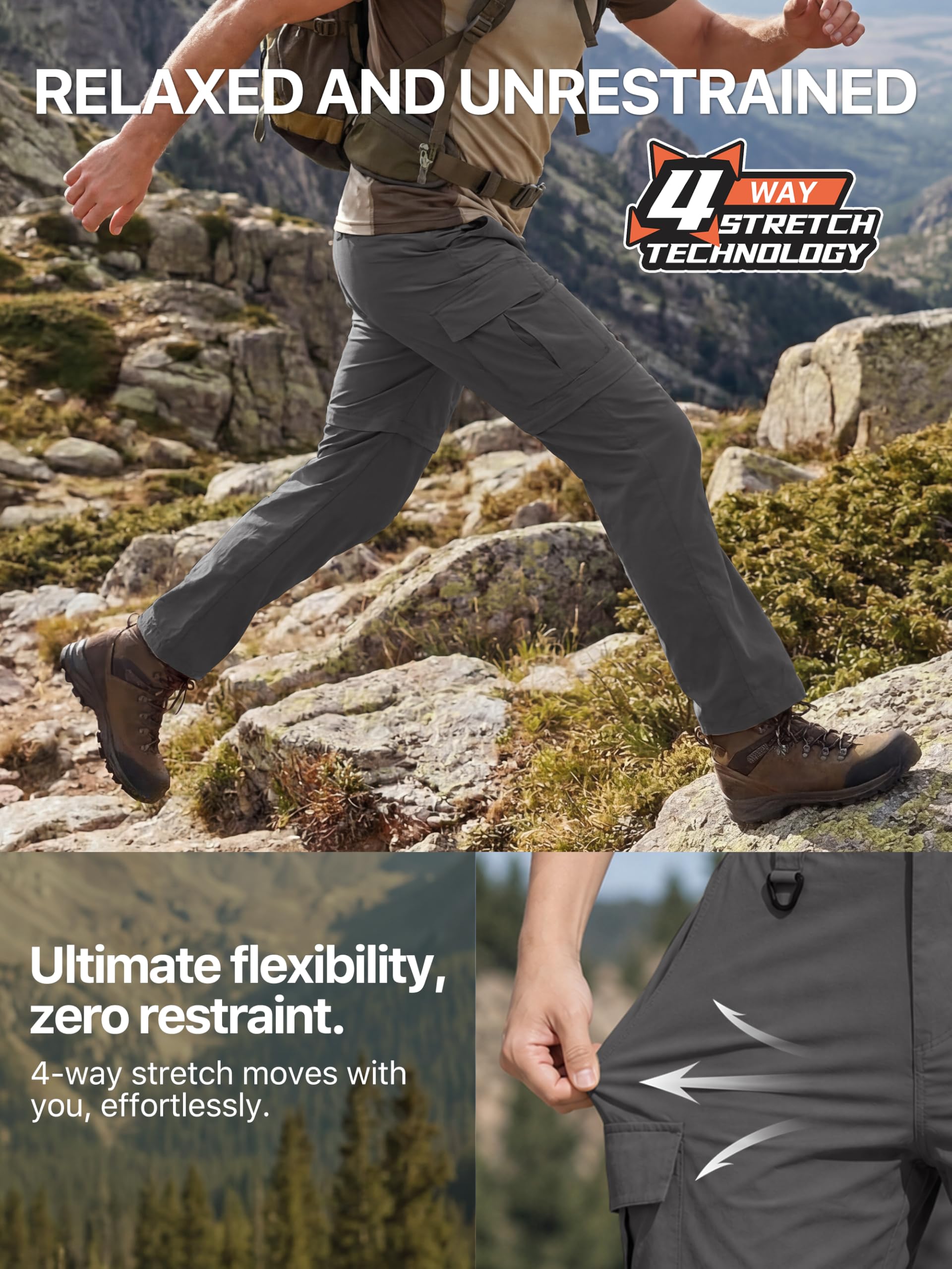 FREE SOLDIER Pantalon de randonnée convertible imperméable léger à séchage rapide pour homme